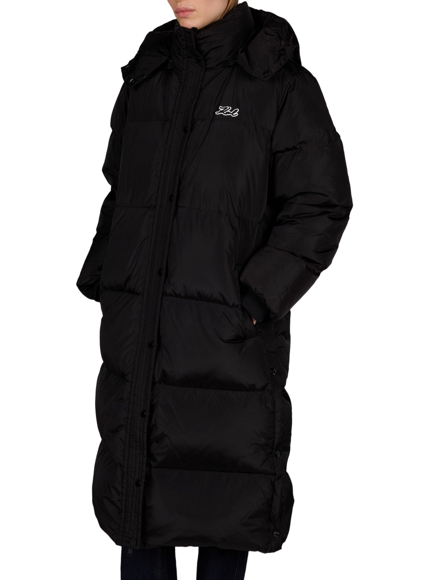 Gerade geschnittene Daunenjacke mit Stehkragen und Kapuze KARL LAGERFELD Schwarz