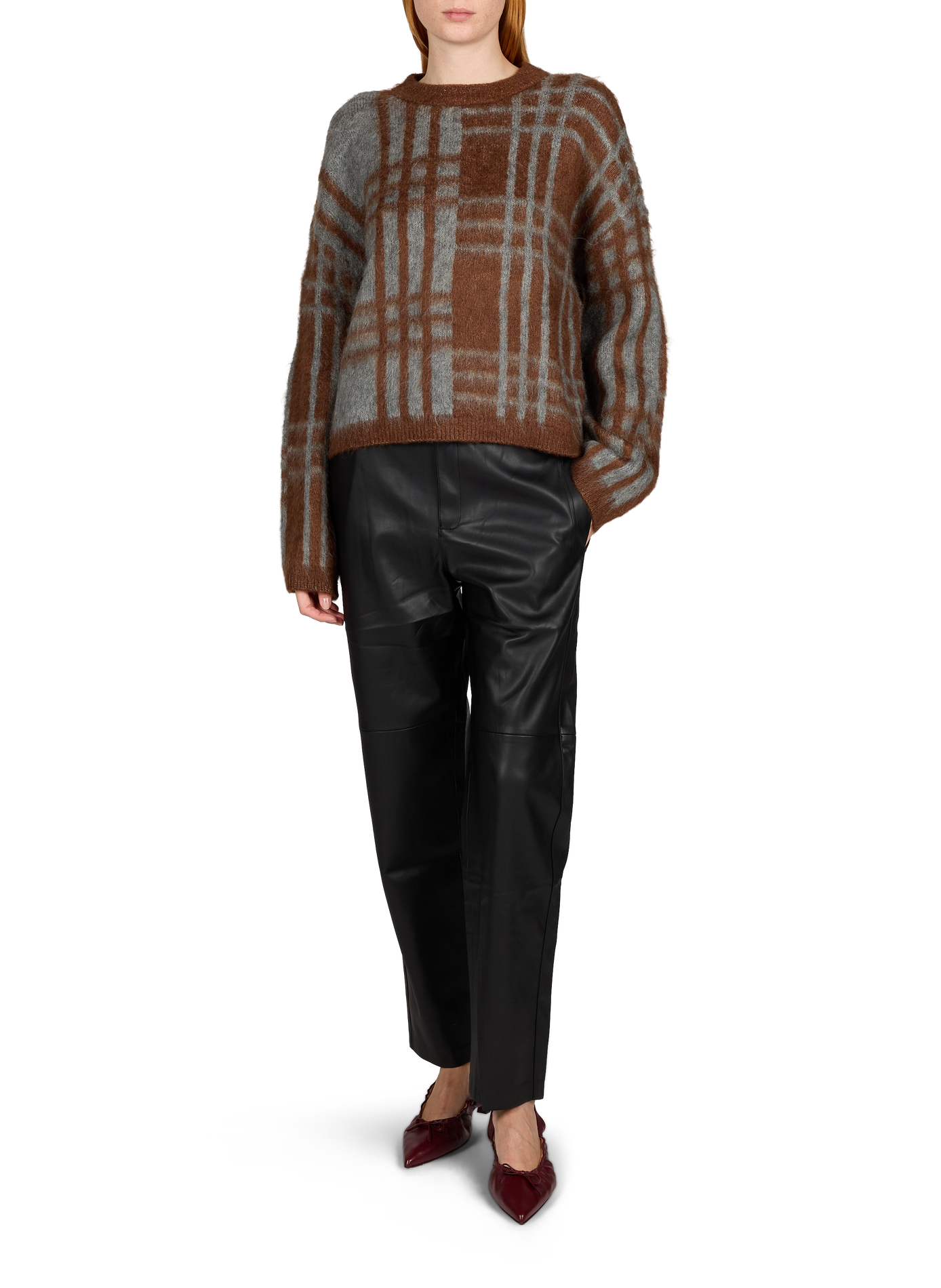 Gerader karierter Pullover mit Rundhalsausschnitt OBJECT Braun