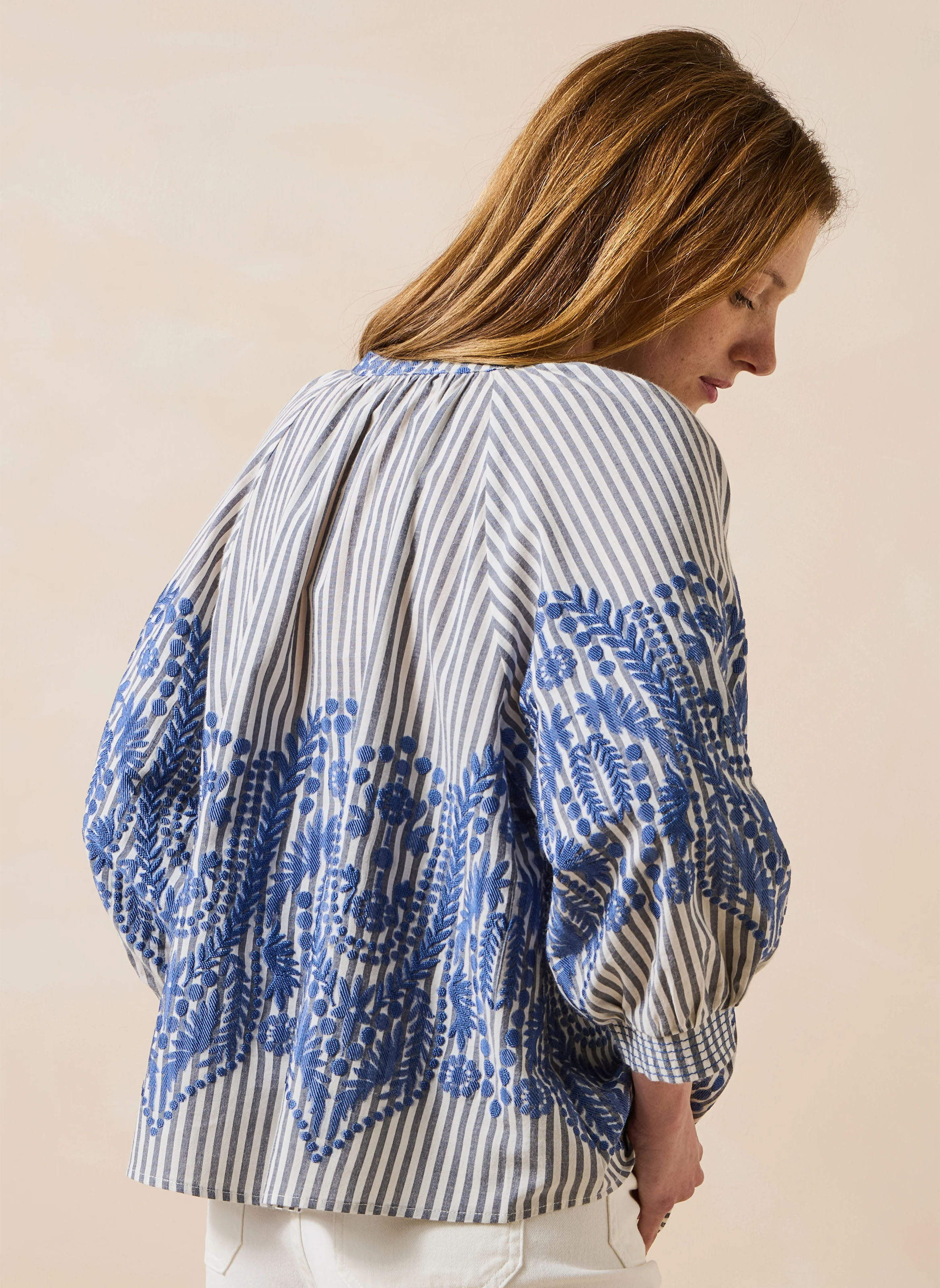 Gestreepte blouse met ronde hals LA FEE MARABOUTEE Blauw