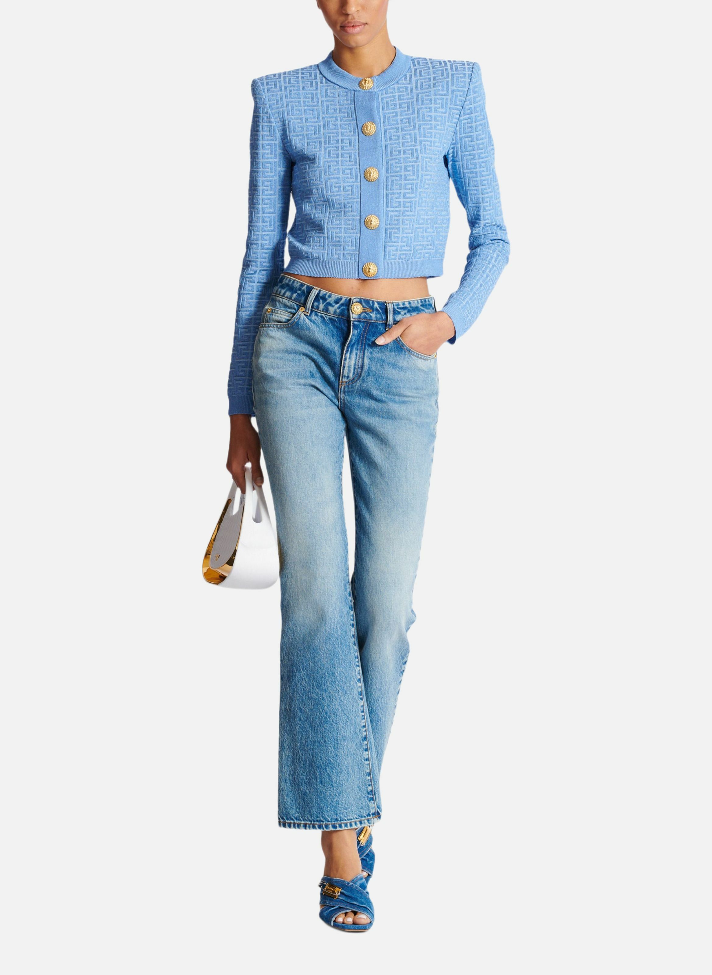 Cardigan en maille à monogramme pb labyrinthe Bleu