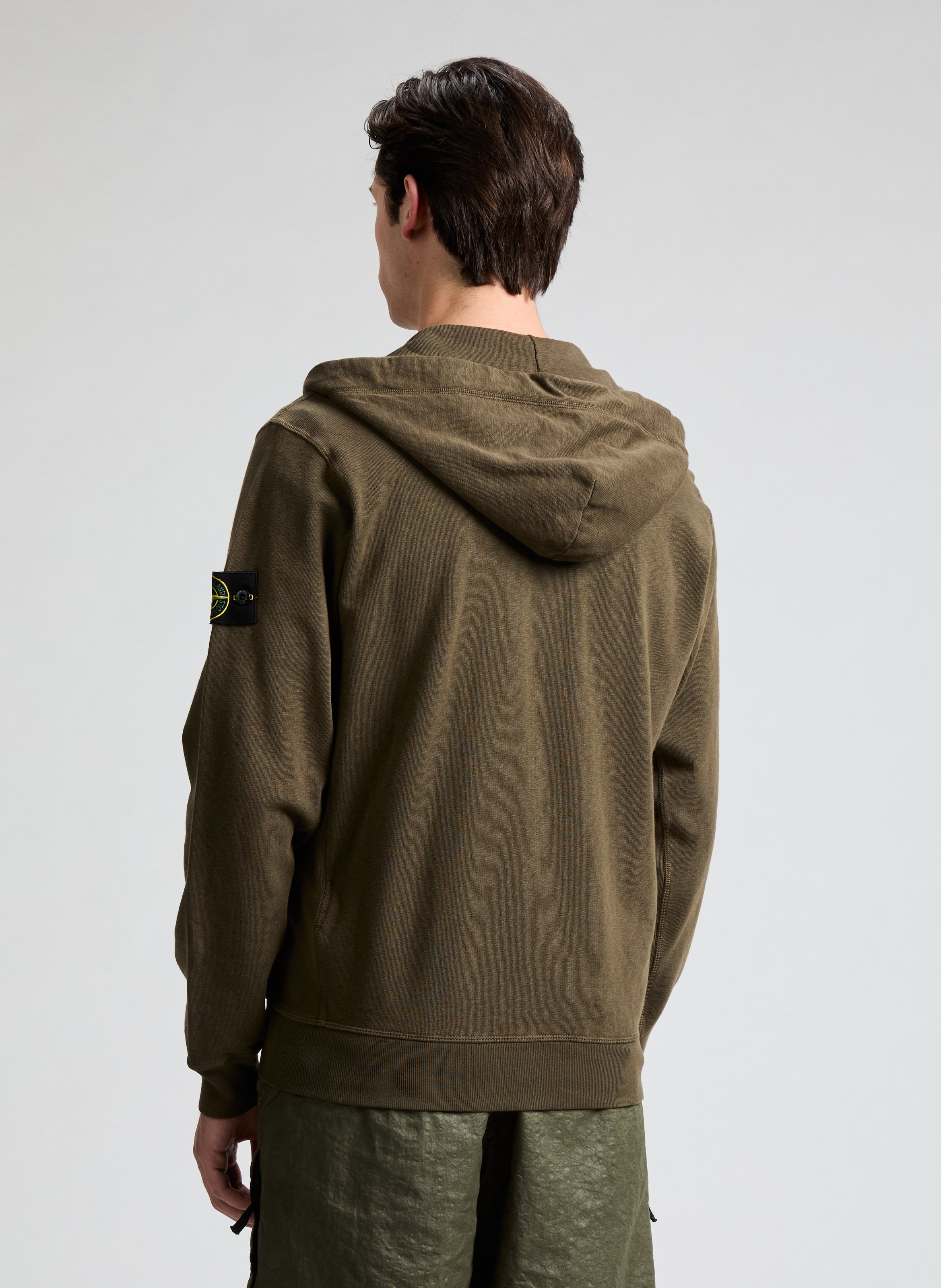 Hoodie à glissière en coton STONE ISLAND Vert