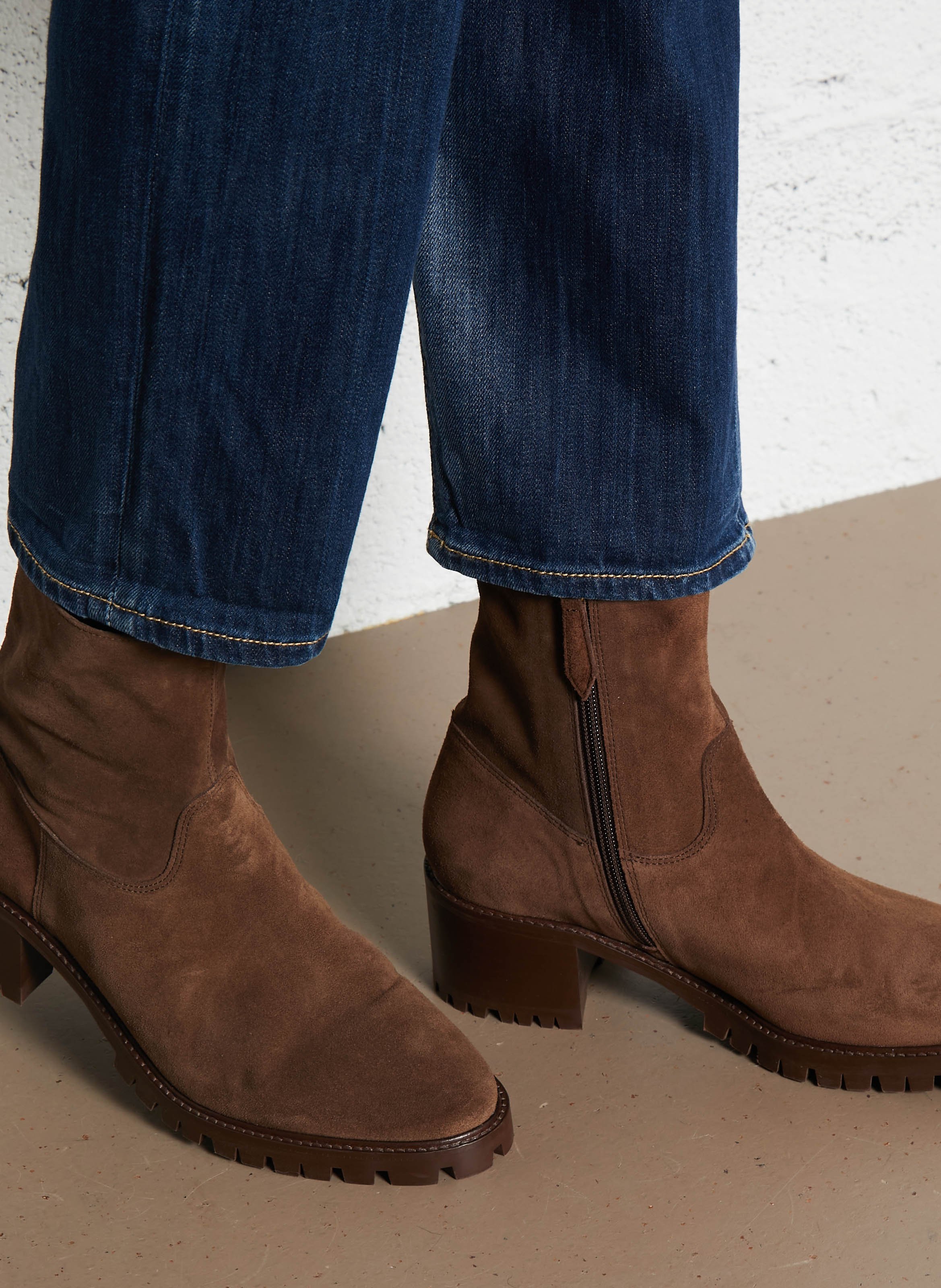 Bottines à talons en cuir velours n°79 RIVECOUR Marron