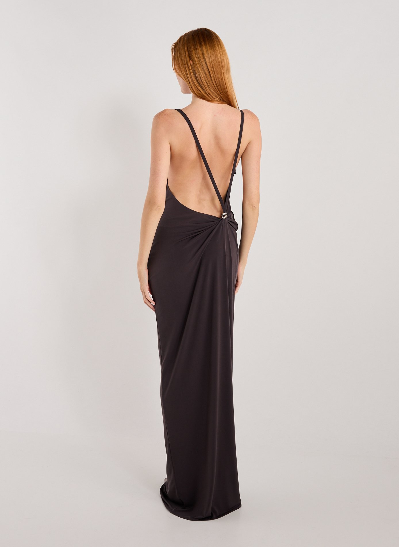 Draped C-Logo Long Bénitier Dress COPERNI Brown