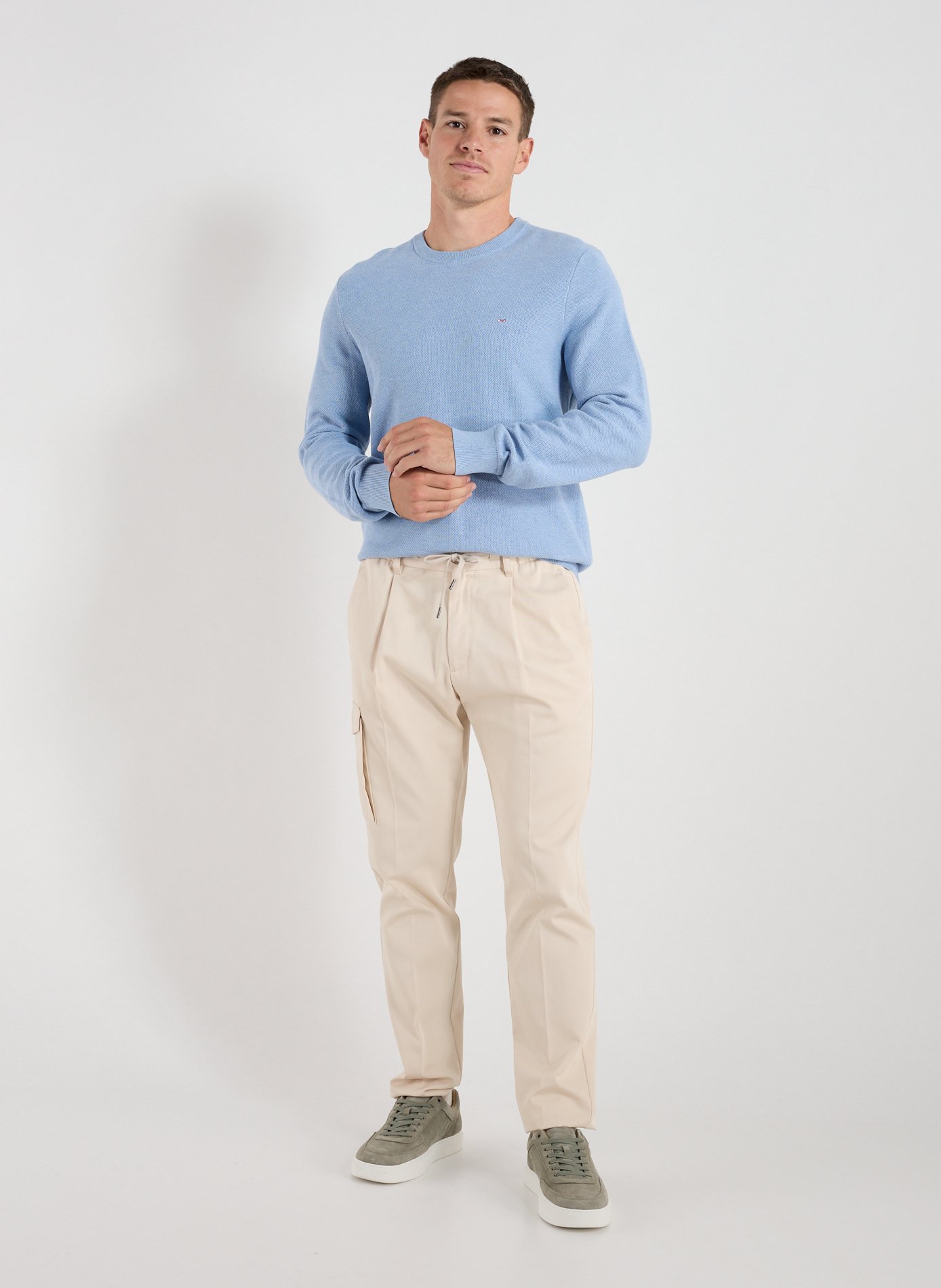 Round neck sweater with cotton embroidery EDEN PARK Blue