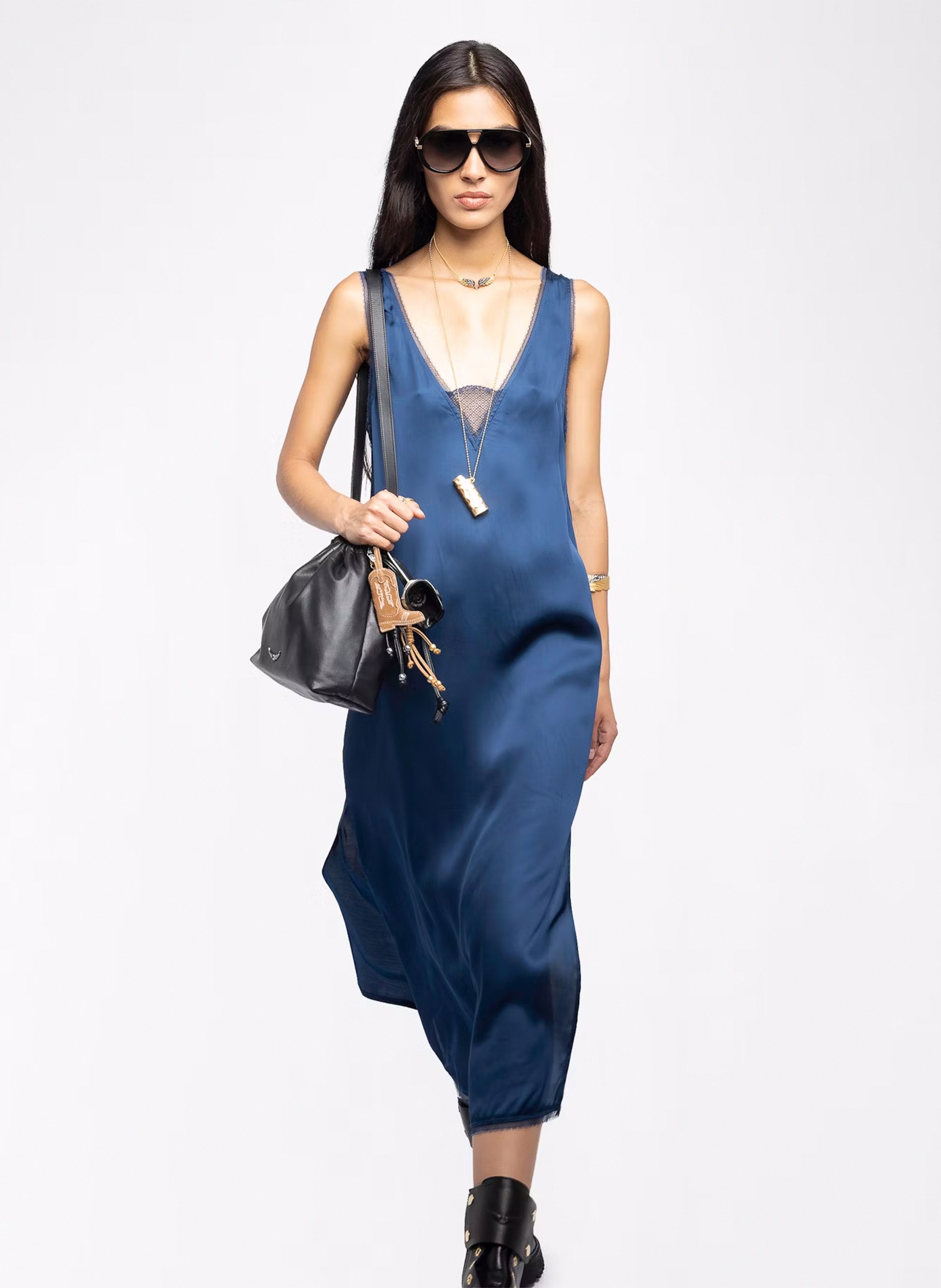 Robe midi col v satinée renzo ZADIG&VOLTAIRE Bleu