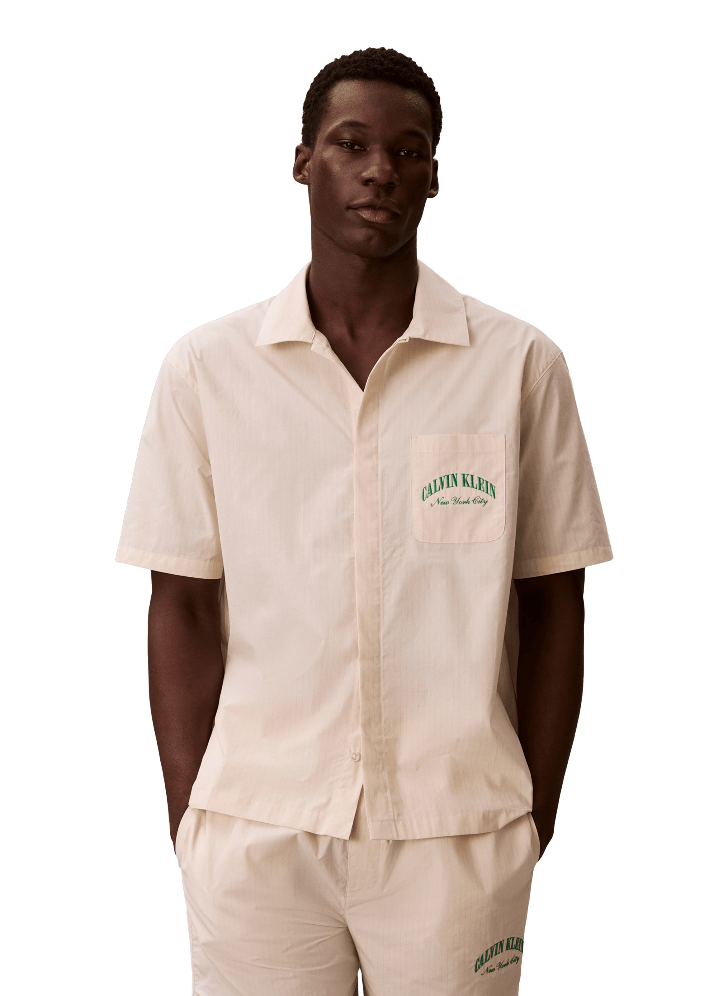 Chemise à manches courtes rayée en coton CALVIN KLEIN Blanc