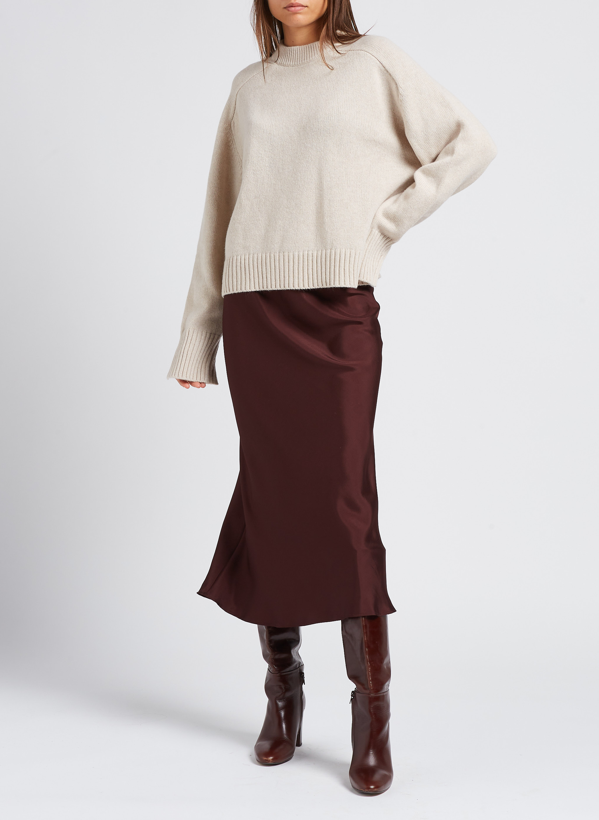 Pull col rond ample en laine will SOEUR Beige