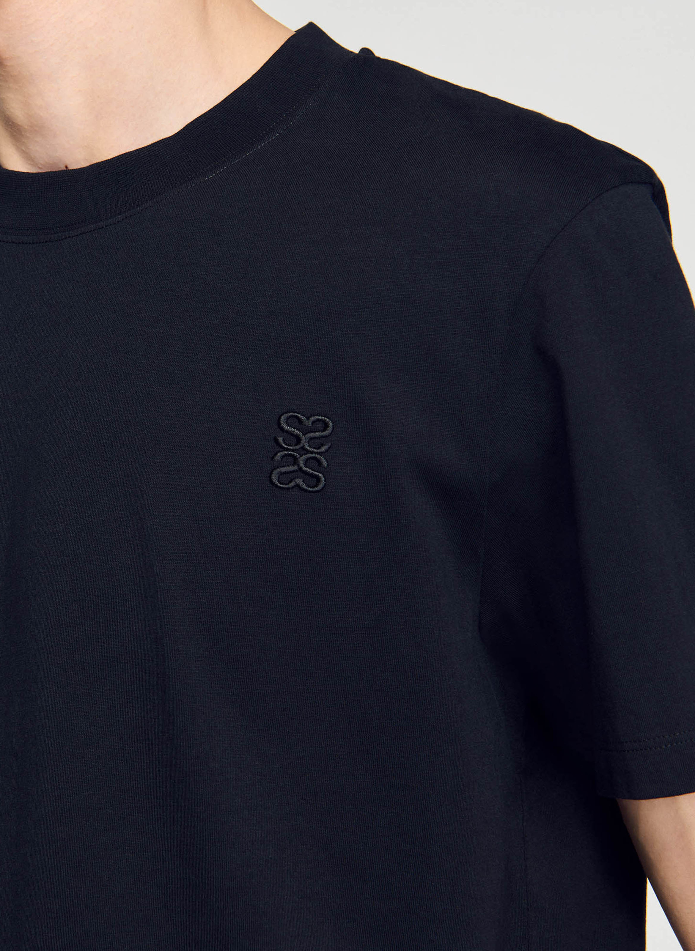 Tee-shirt col rond en coton SANDRO Noir