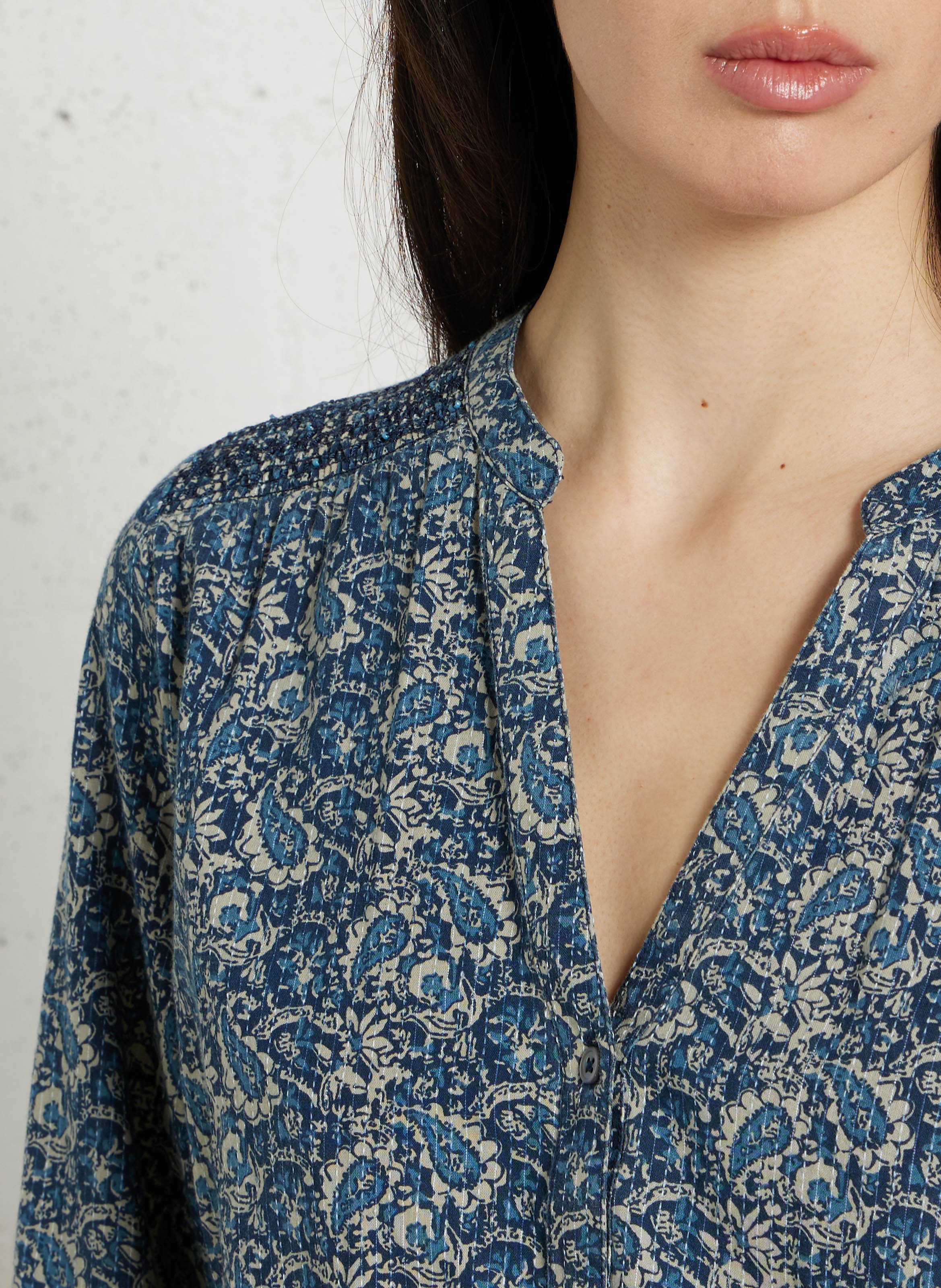 Chemise col v en coton mélangé dolce MAISON 123 Bleu
