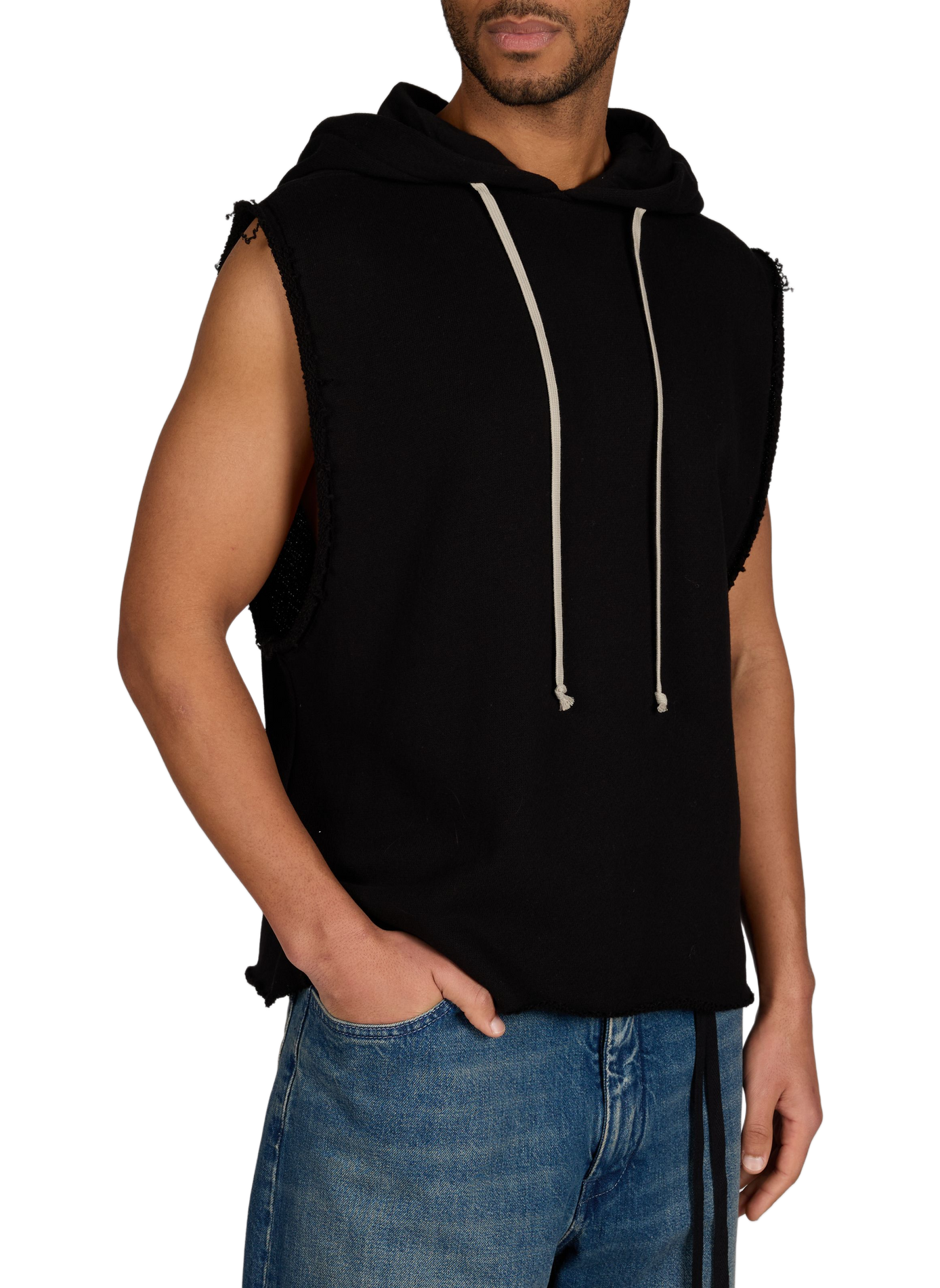 Sweat sans manches à capuche en coton RICK OWENS Noir