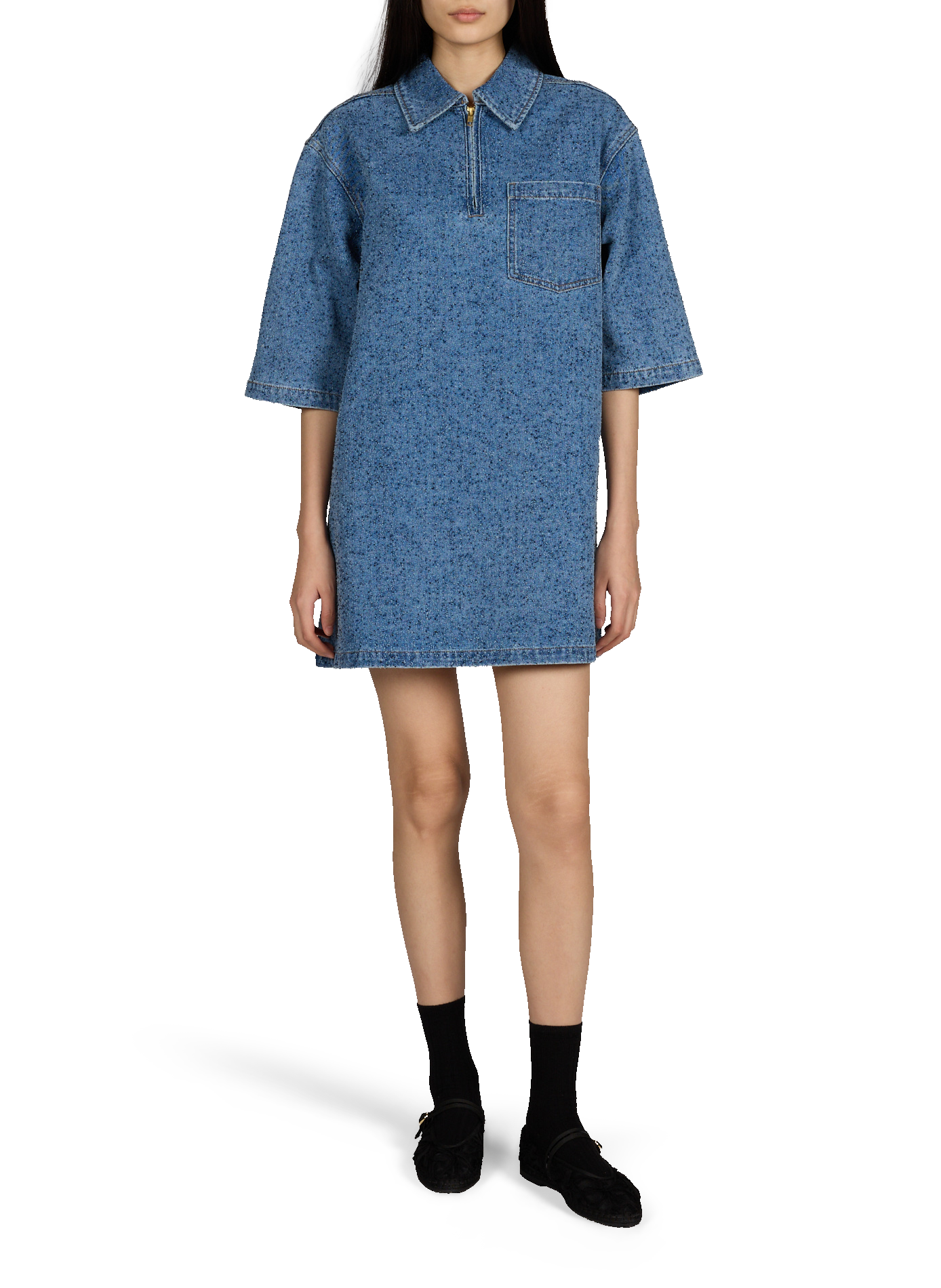 Robe courte en denim de coton piqué OBJECT Bleu