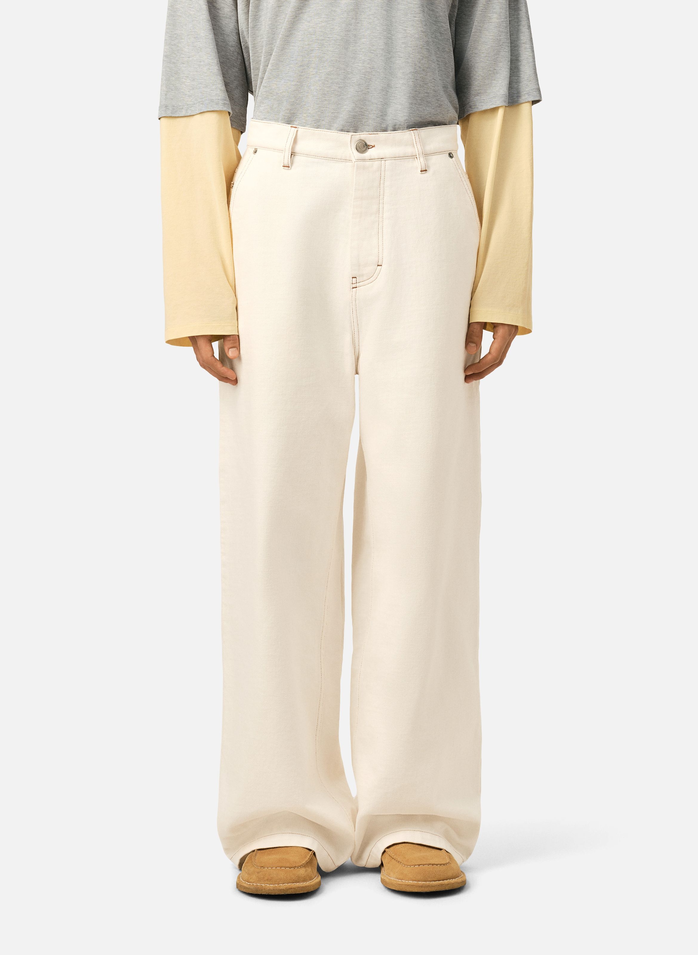 Pantalon coupe wide en coton BlancAMI PARIS