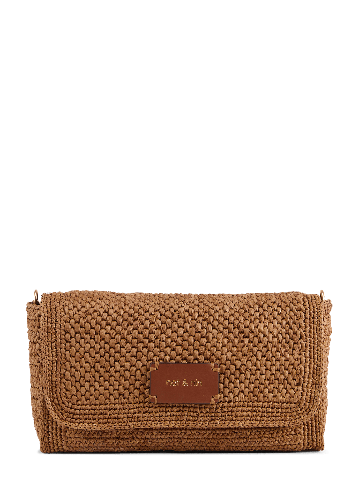 Sac à bandoulière en raphia et cuir NAT & NIN Marron