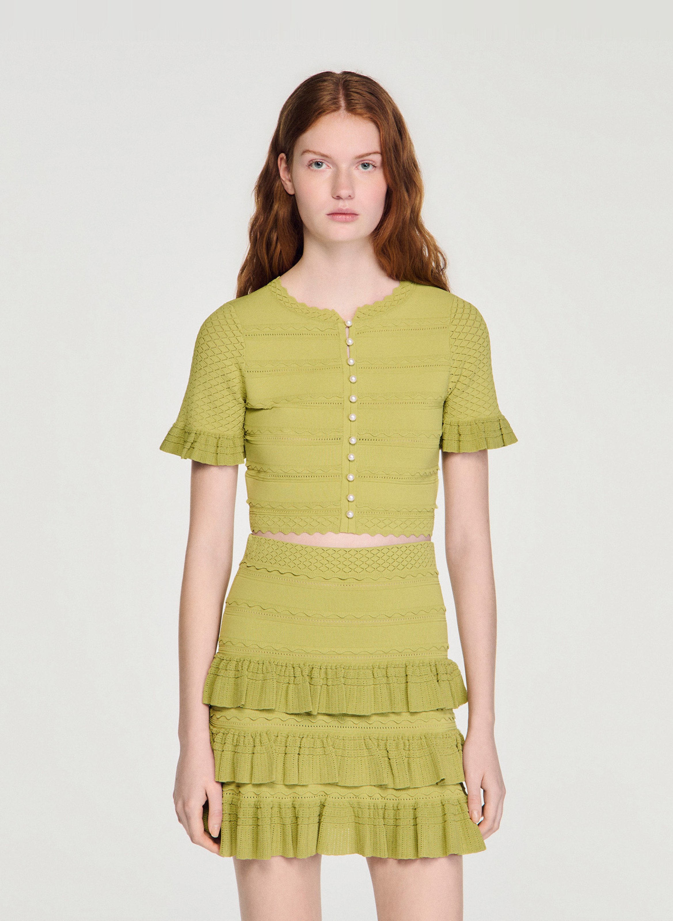 Cardigan court ajusté en maille SANDRO Vert