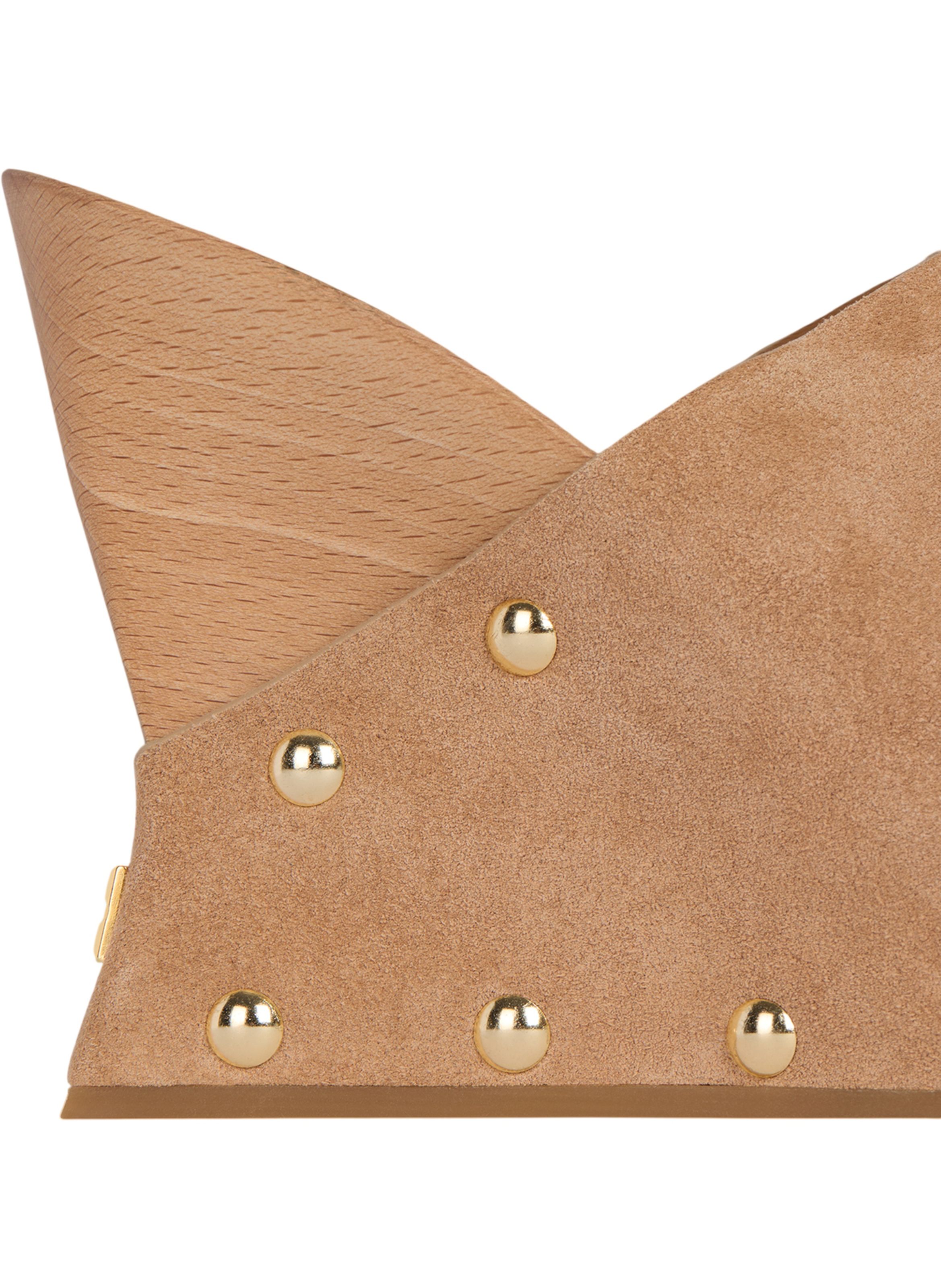 Sabots wedge en bois et cuir suédé BALMAIN Beige