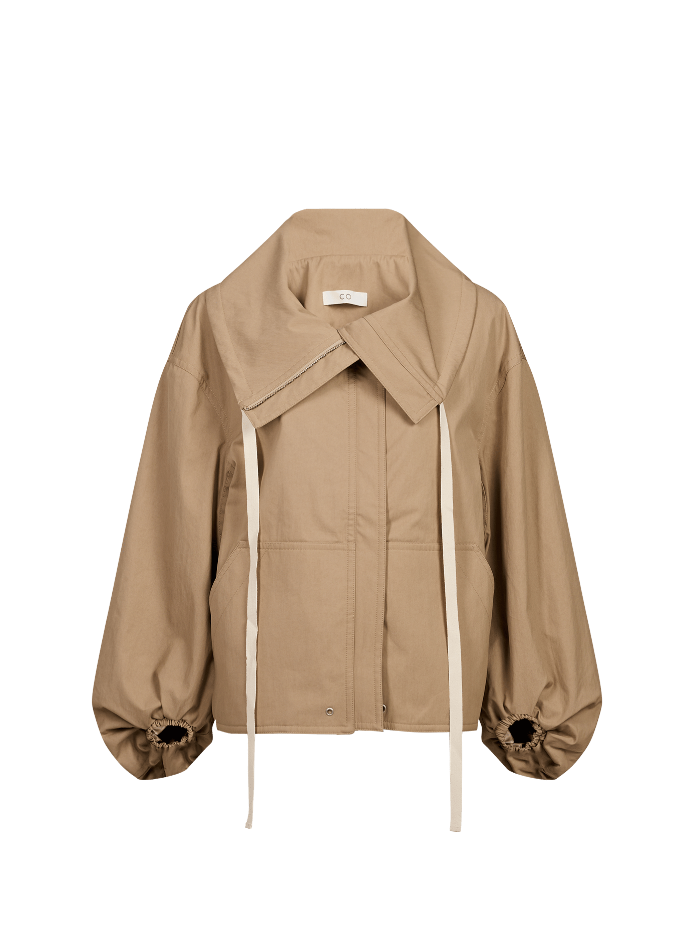 Veste à col montant et manches ballon en coton mélangé CO Marron