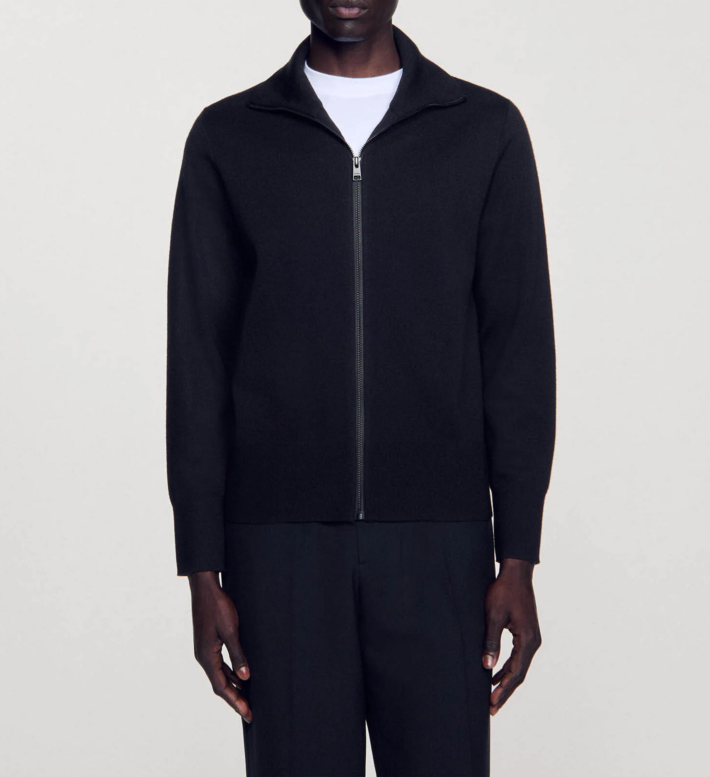 Gilet zippé en laine mélangée SANDRO Noir