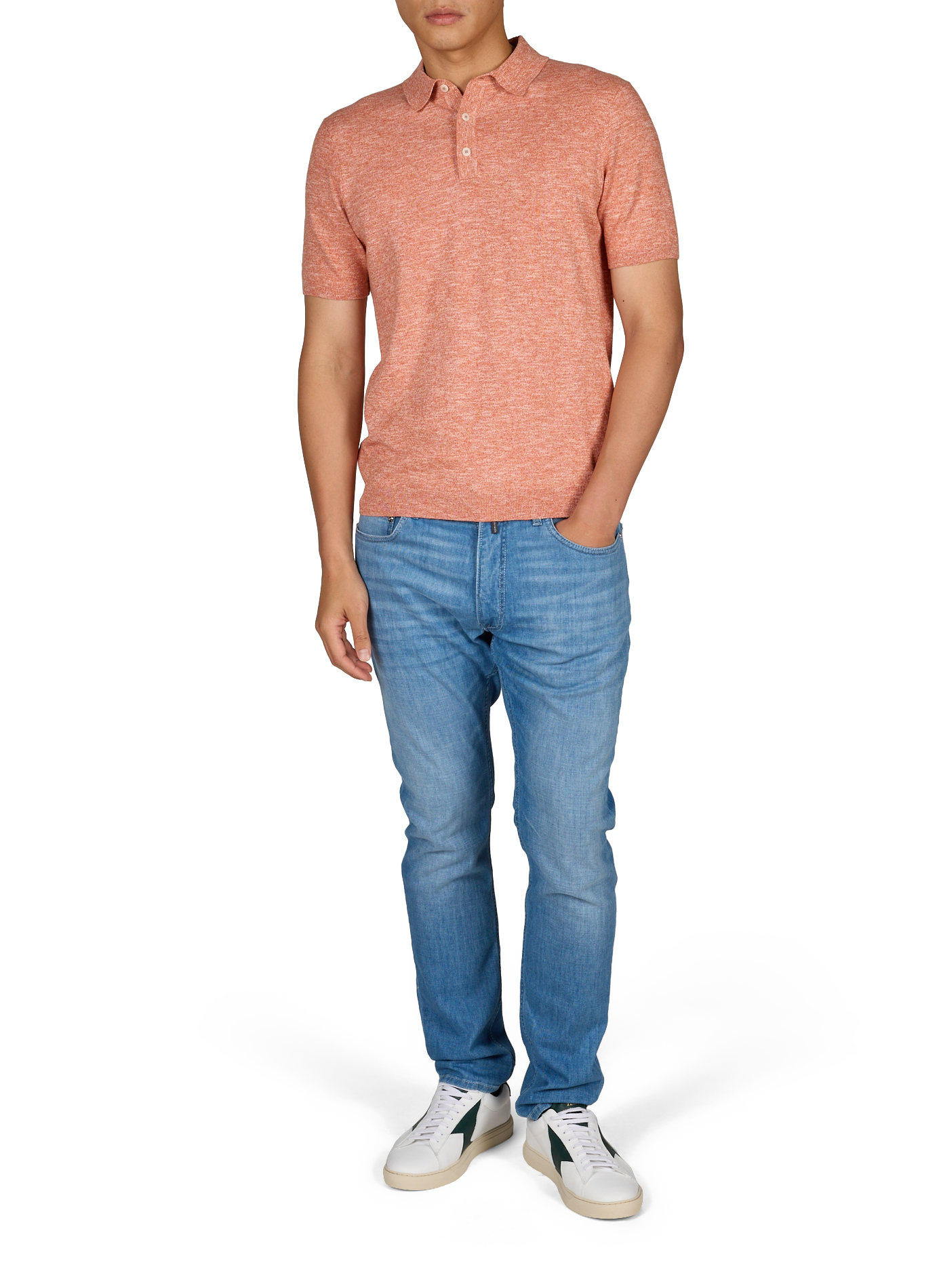 Polo a maniche corte in cotone e lino. PIERRE CARDIN Arancione