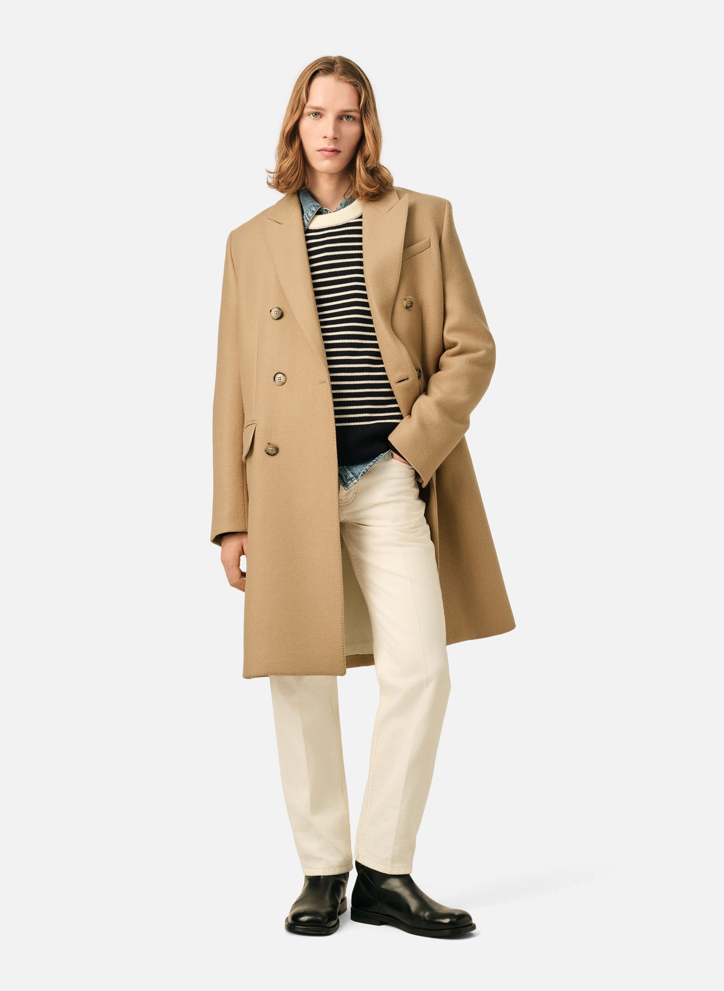 Manteau double boutonnage en laine AMI PARIS Beige