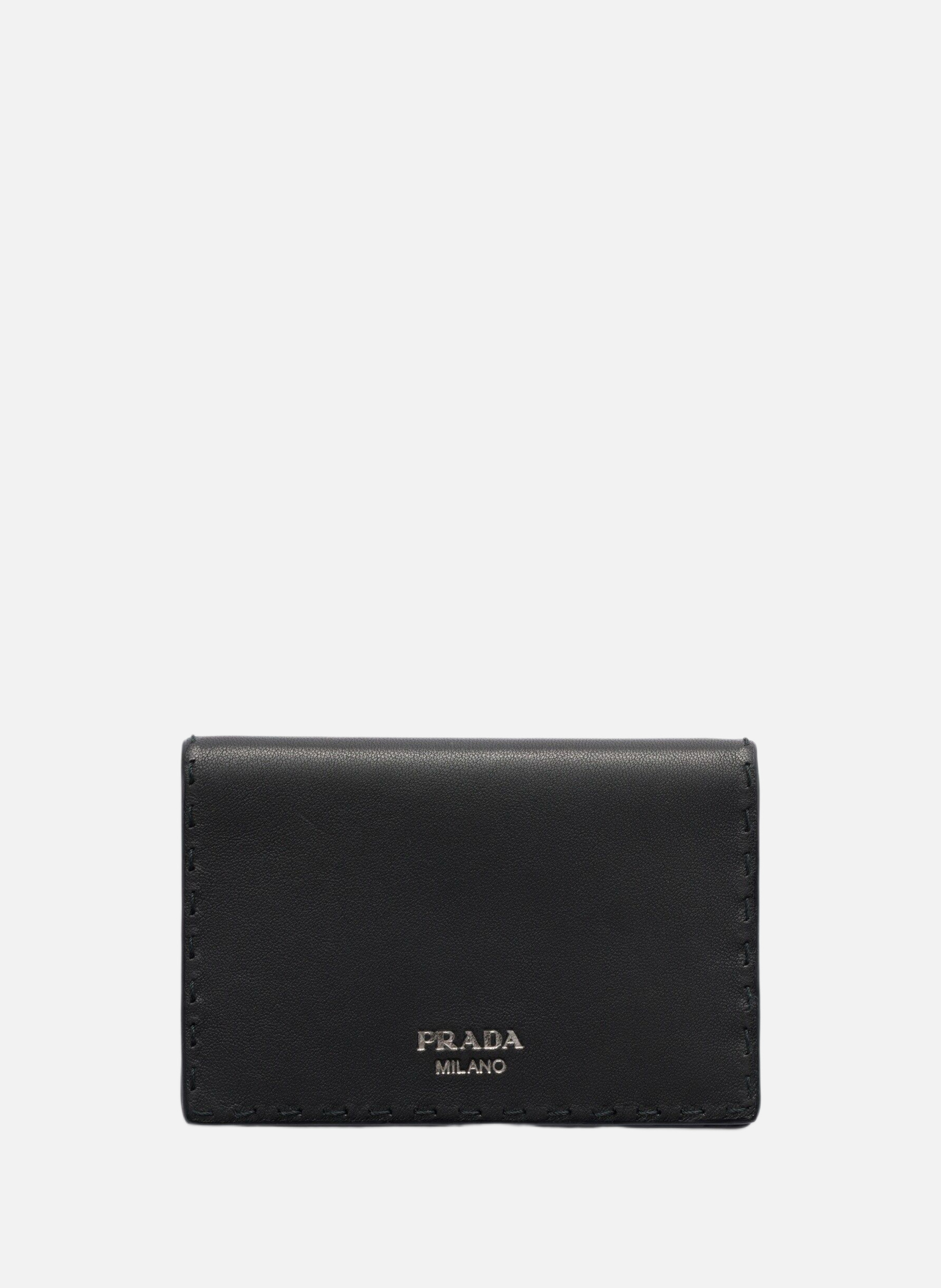 Porte-cartes en cuir vieilli PRADA Noir