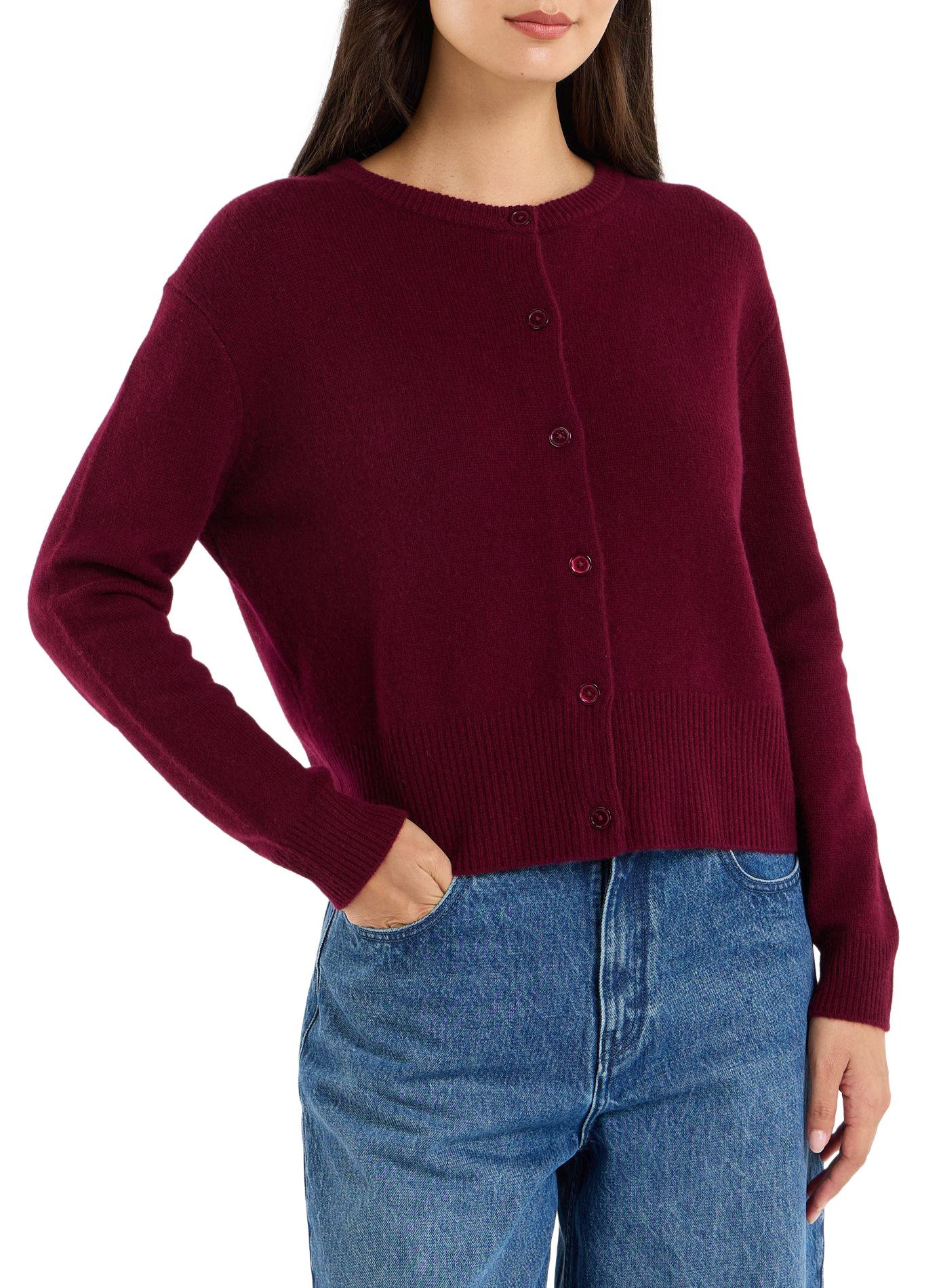 Flauschiger Rundhals-Cashmere-Cardigan SAISON 1865 Rot