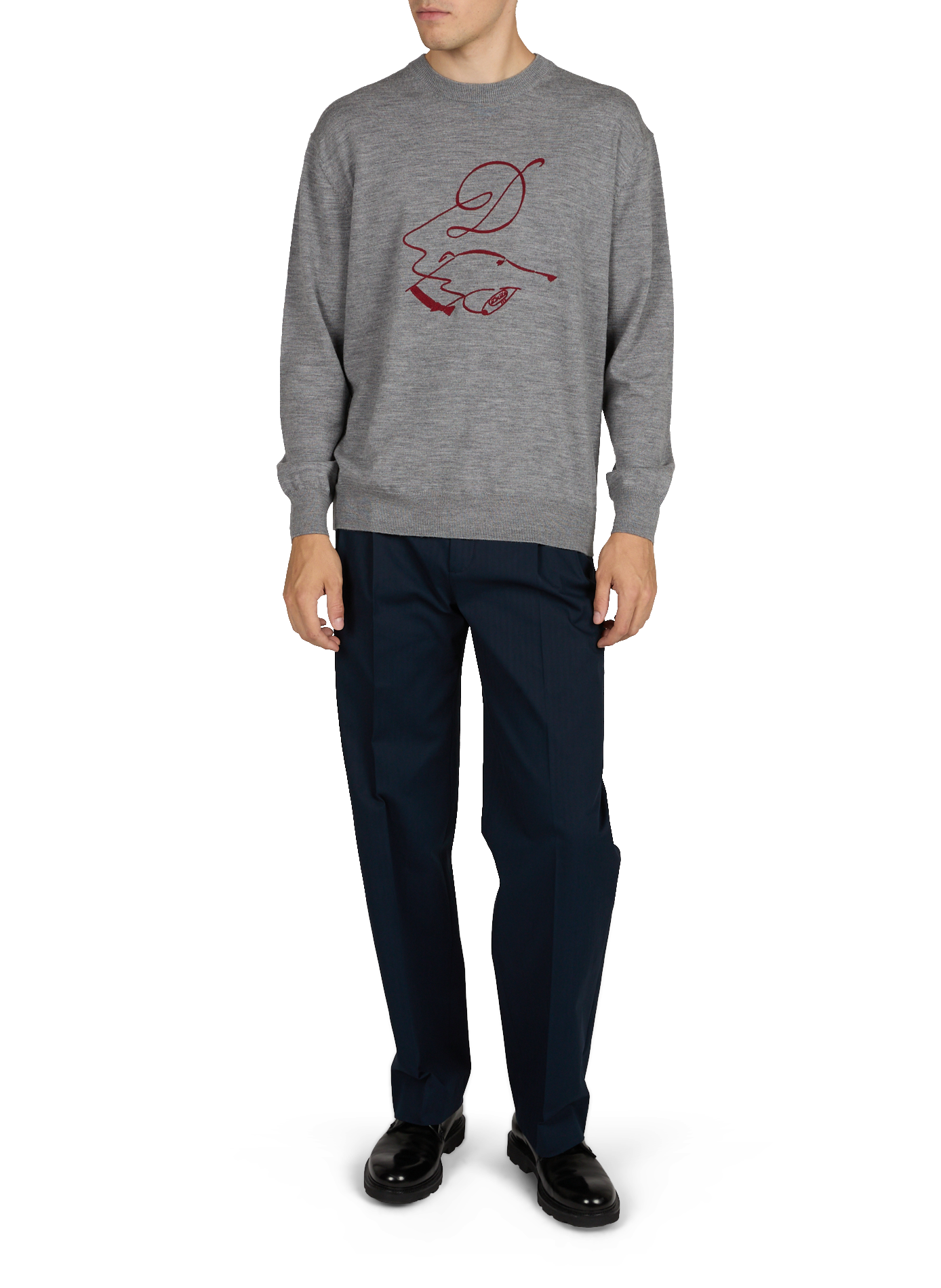 Pull à motif brodé en laine mérinos DROLE DE MONSIEUR Gris