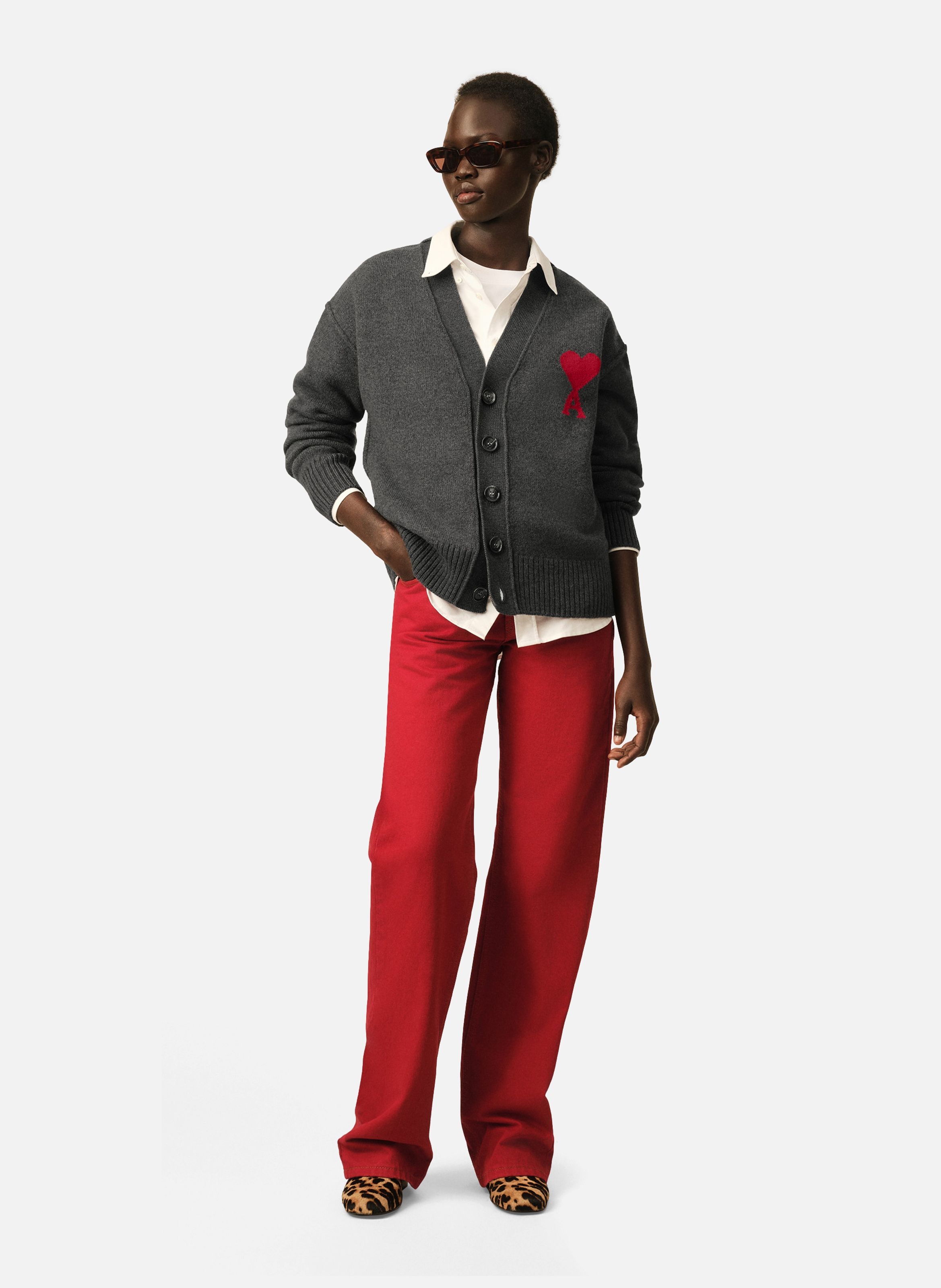 Cardigan unisexe en laine ami de coeur | Gris AMI PARIS Femme
