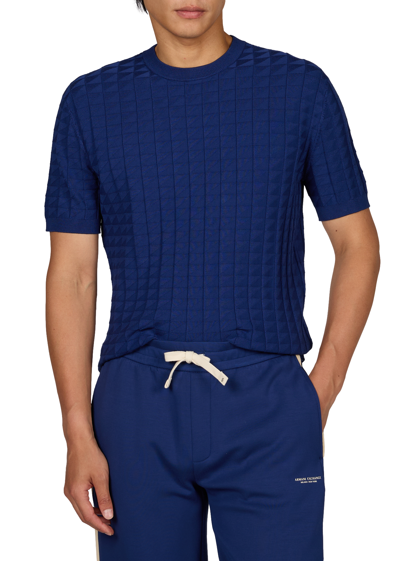 Straight fit short-sleeve patterned top ARMANI EXCHANGE Blue