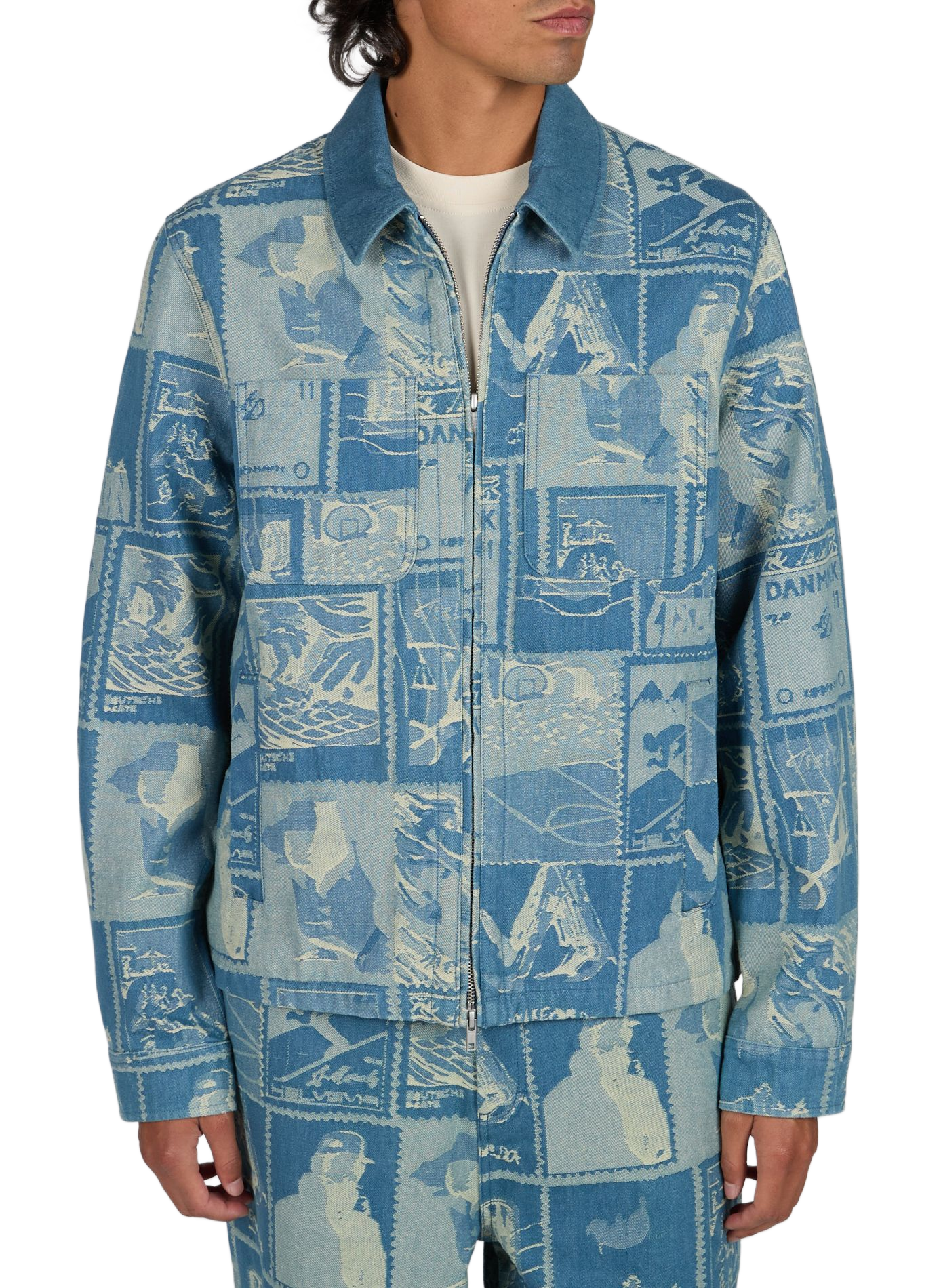 Gerade geschnittene Jacke mit Reißverschluss und Muster LES DEUX Blau