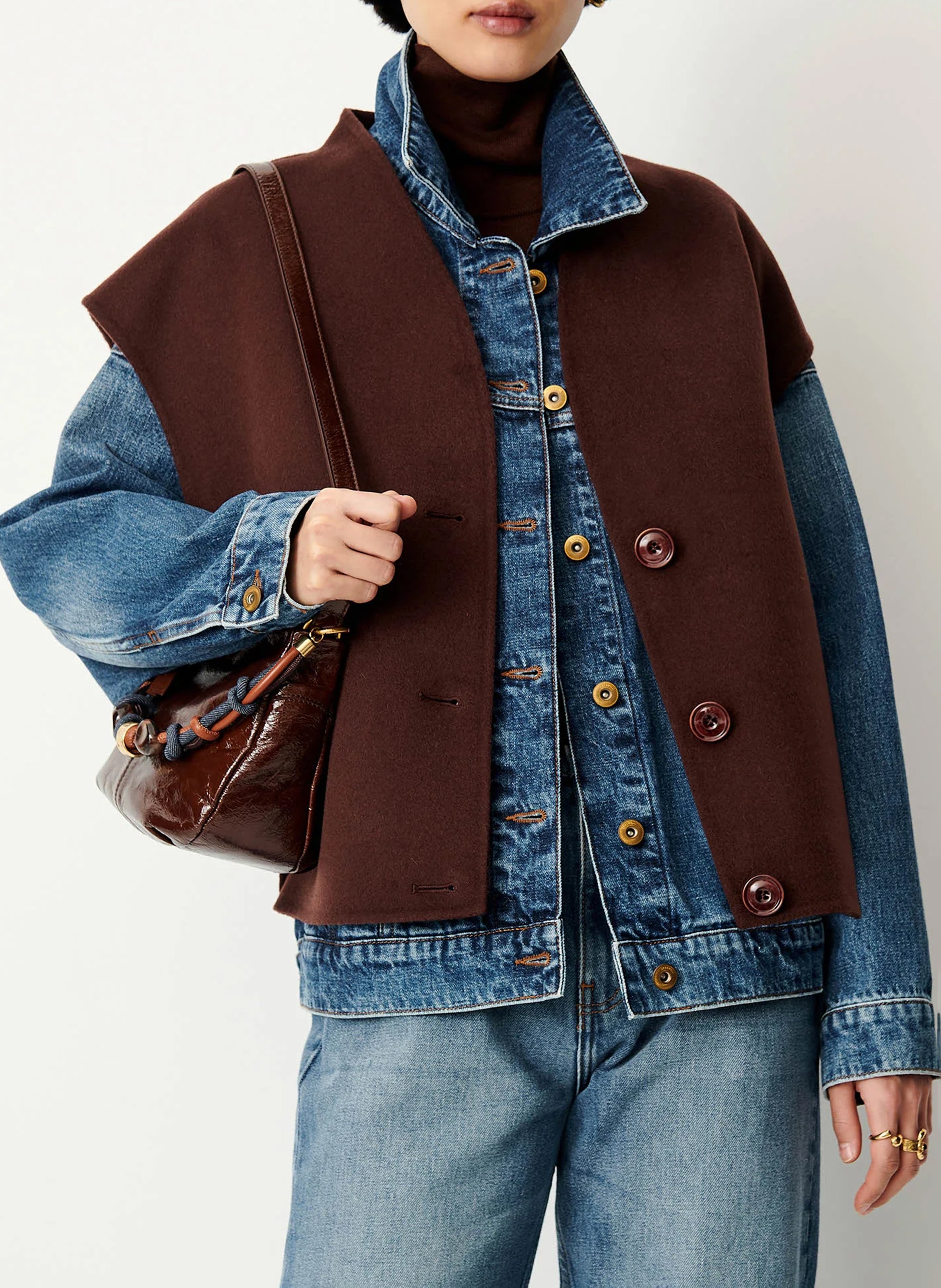 Veste col v boutonnée en laine mélangée helspark SESSUN Marron