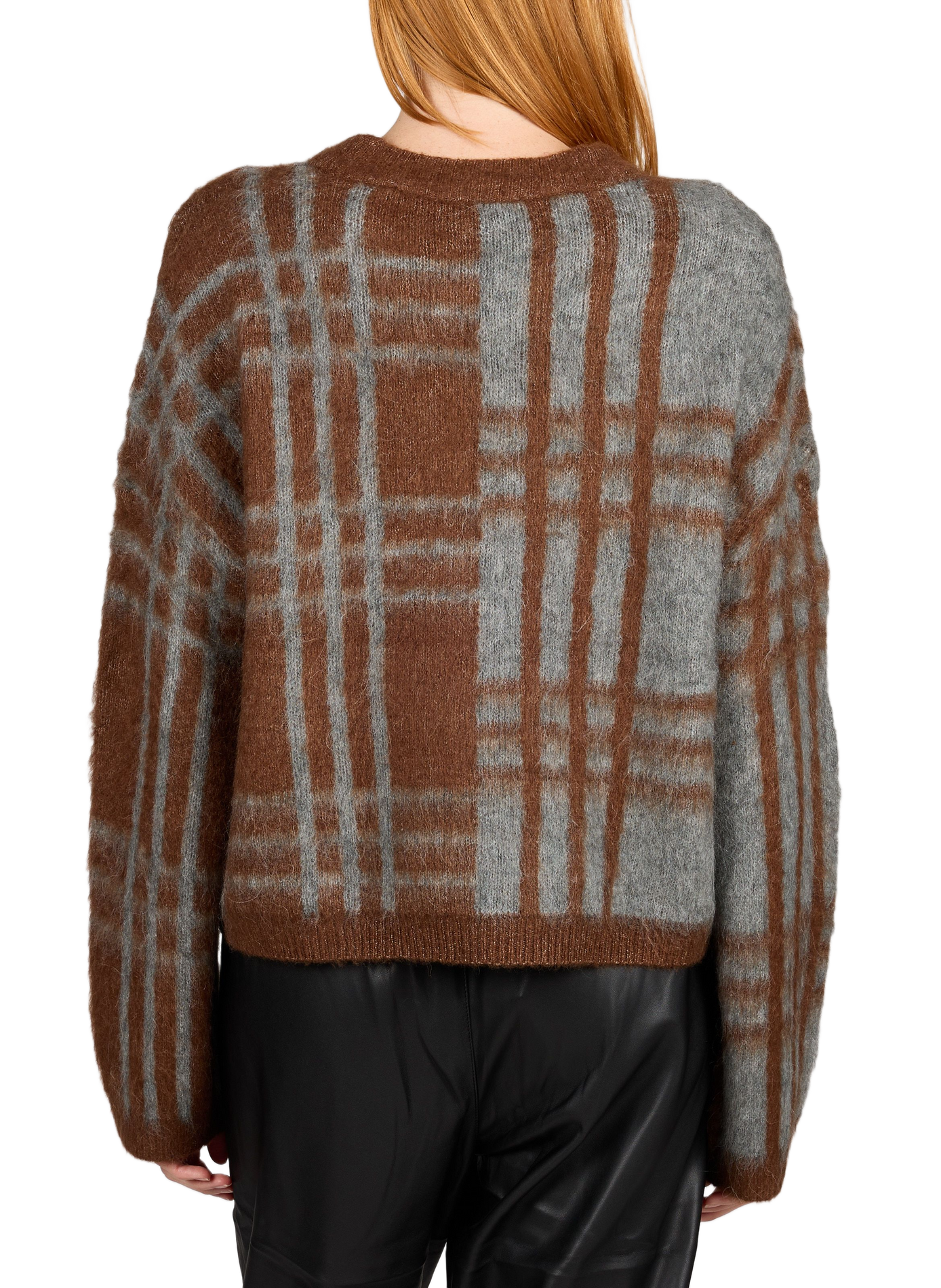Gerader karierter Pullover mit Rundhalsausschnitt OBJECT Braun