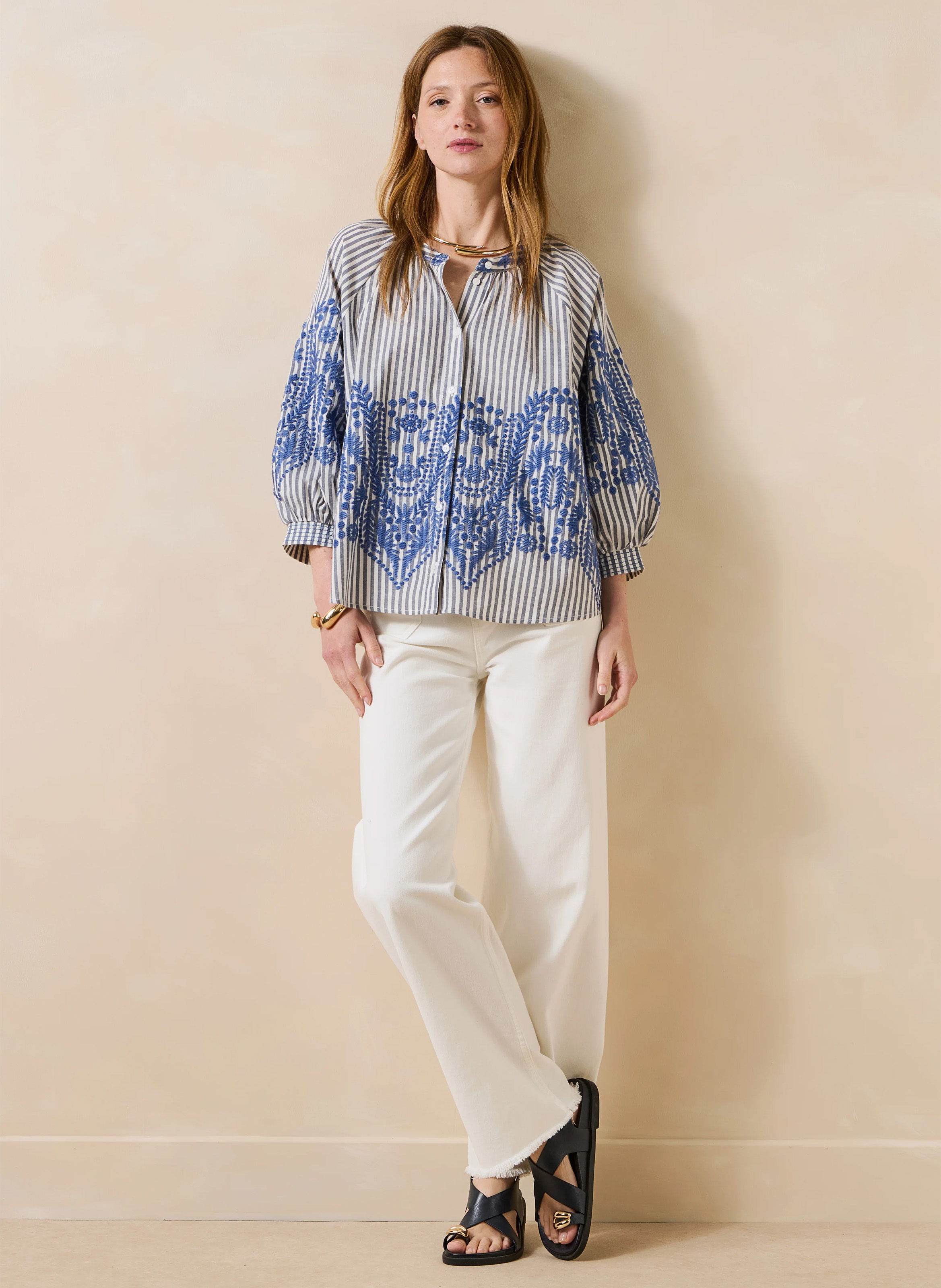 Gestreepte blouse met ronde hals LA FEE MARABOUTEE Blauw
