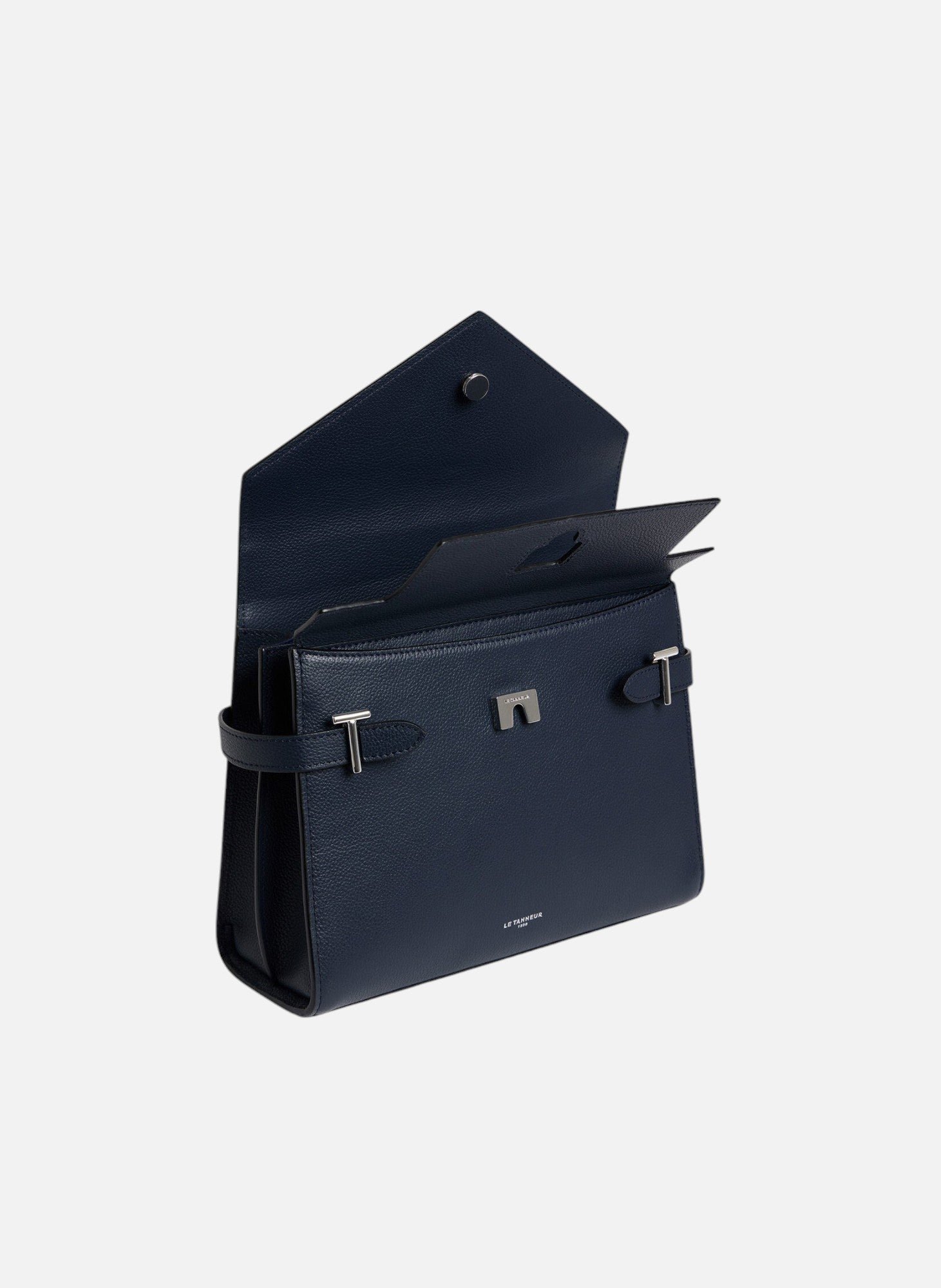 Sac à main double rabat moyen modèle emilie en cuir grainé LE TANNEUR Bleu