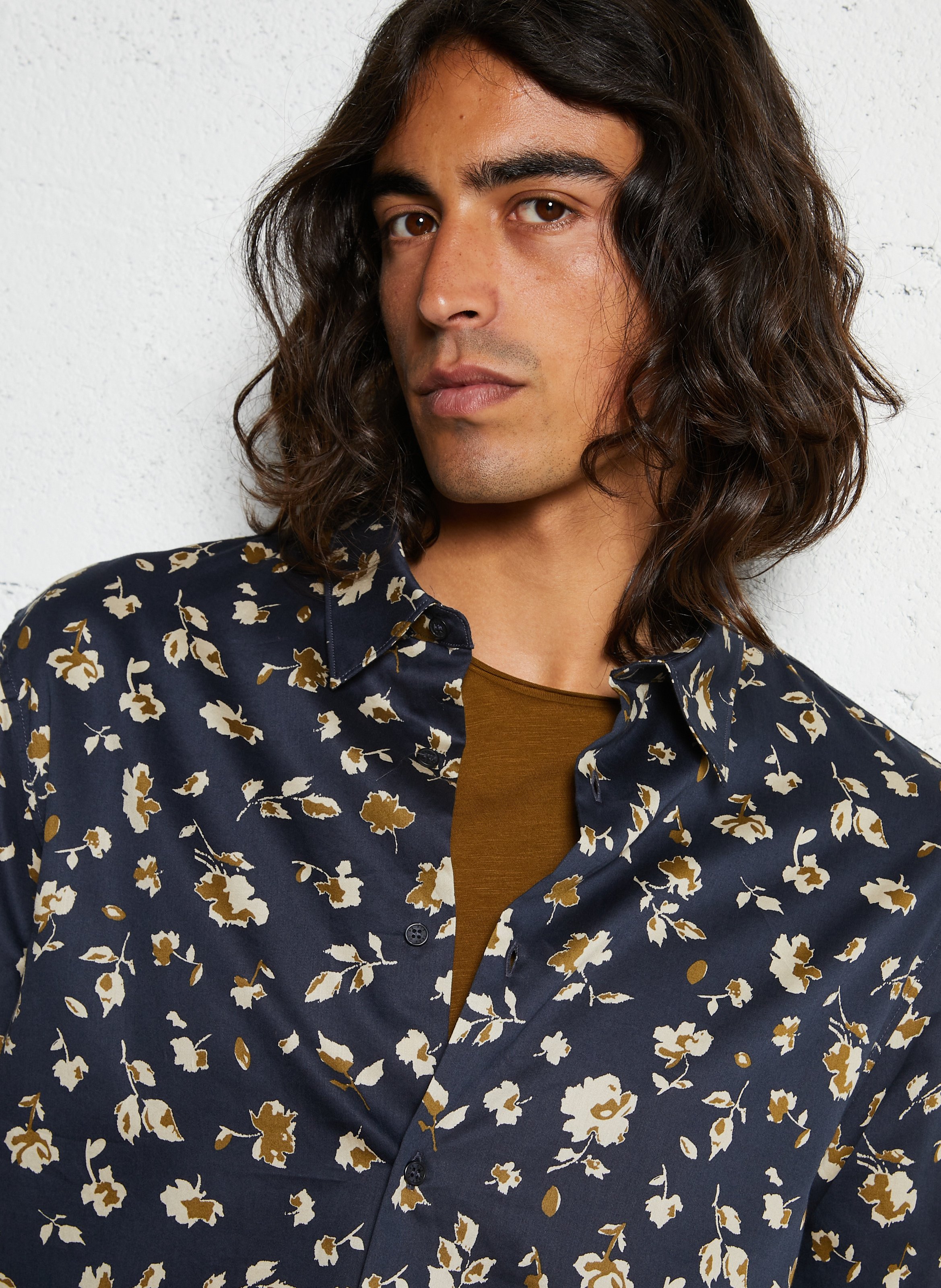 Chemise droite en coton imprimé IKKS Beige