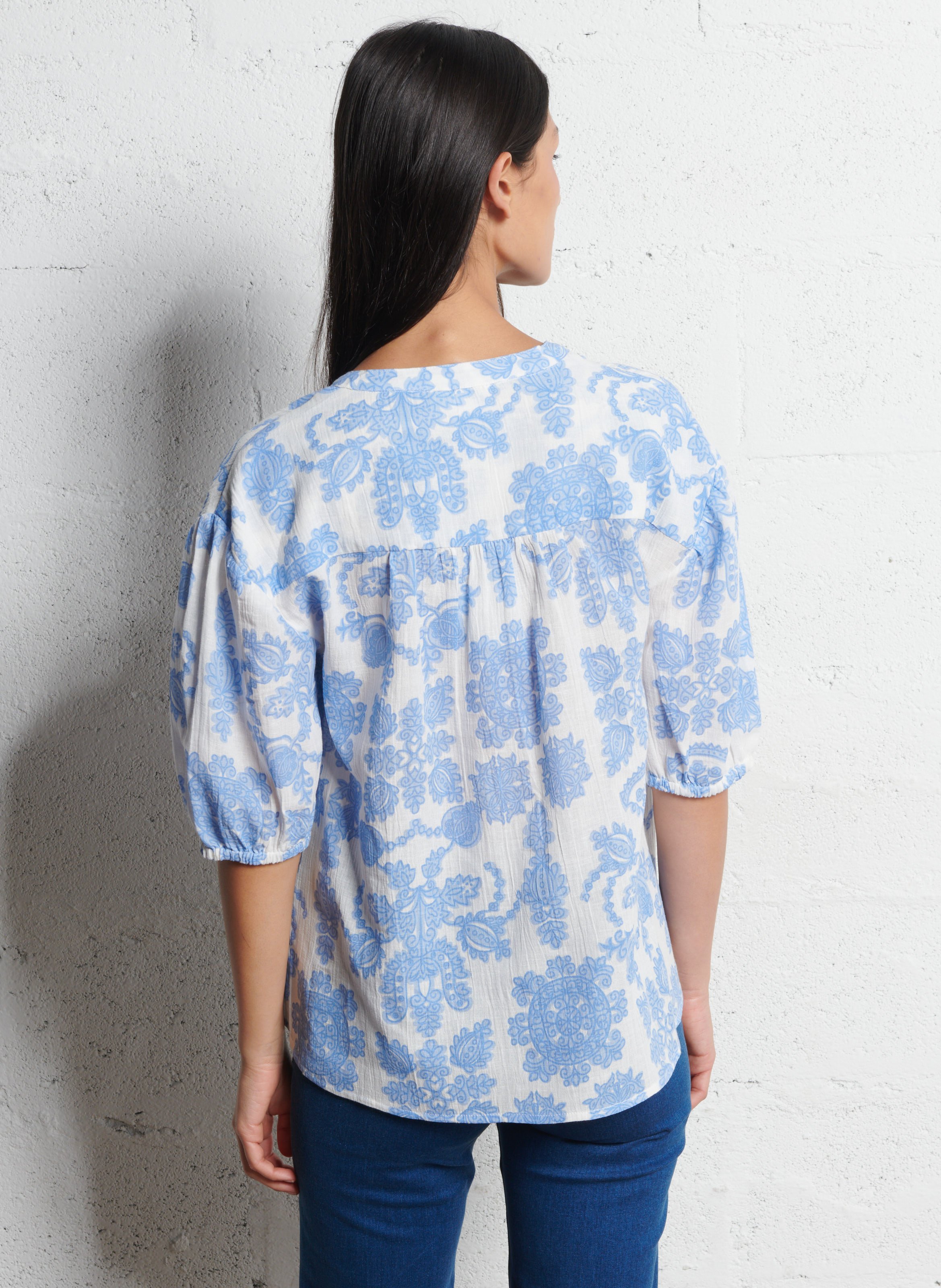Blouse droite en coton mélangé imprimé sun MAISON 123 Bleu