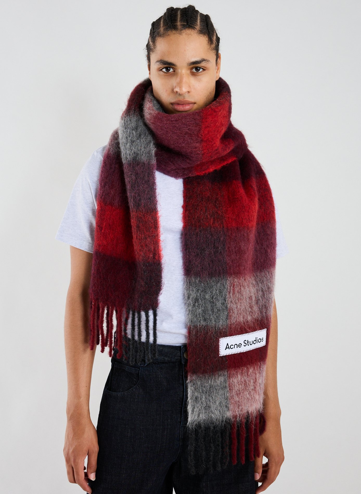 Echarpe Large Check en alpaga, laine et mohair mélangés ACNE STUDIOS Multicolore