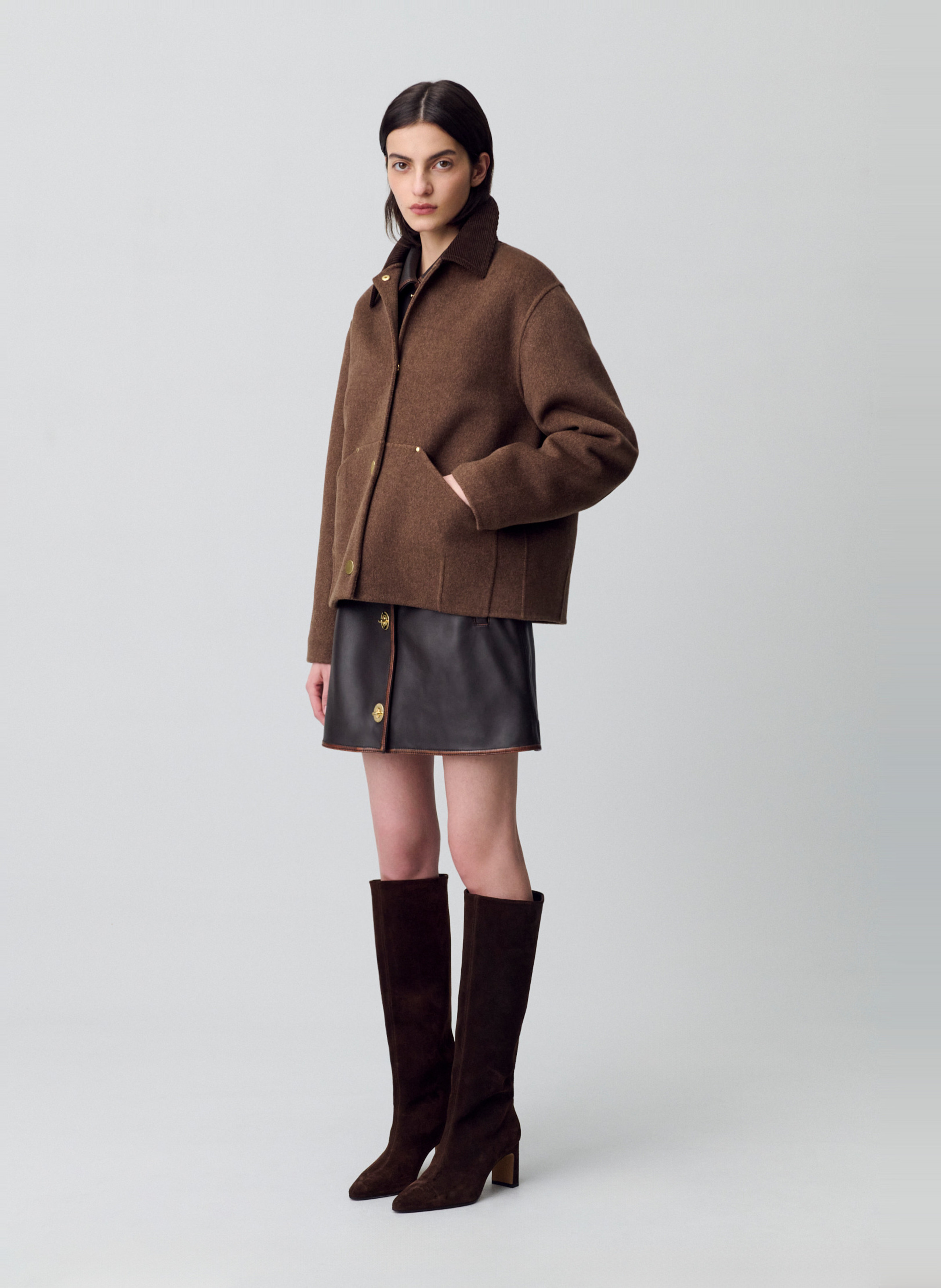 Manteau col chemise en laine mélangée gwenna CLAUDIE PIERLOT Marron