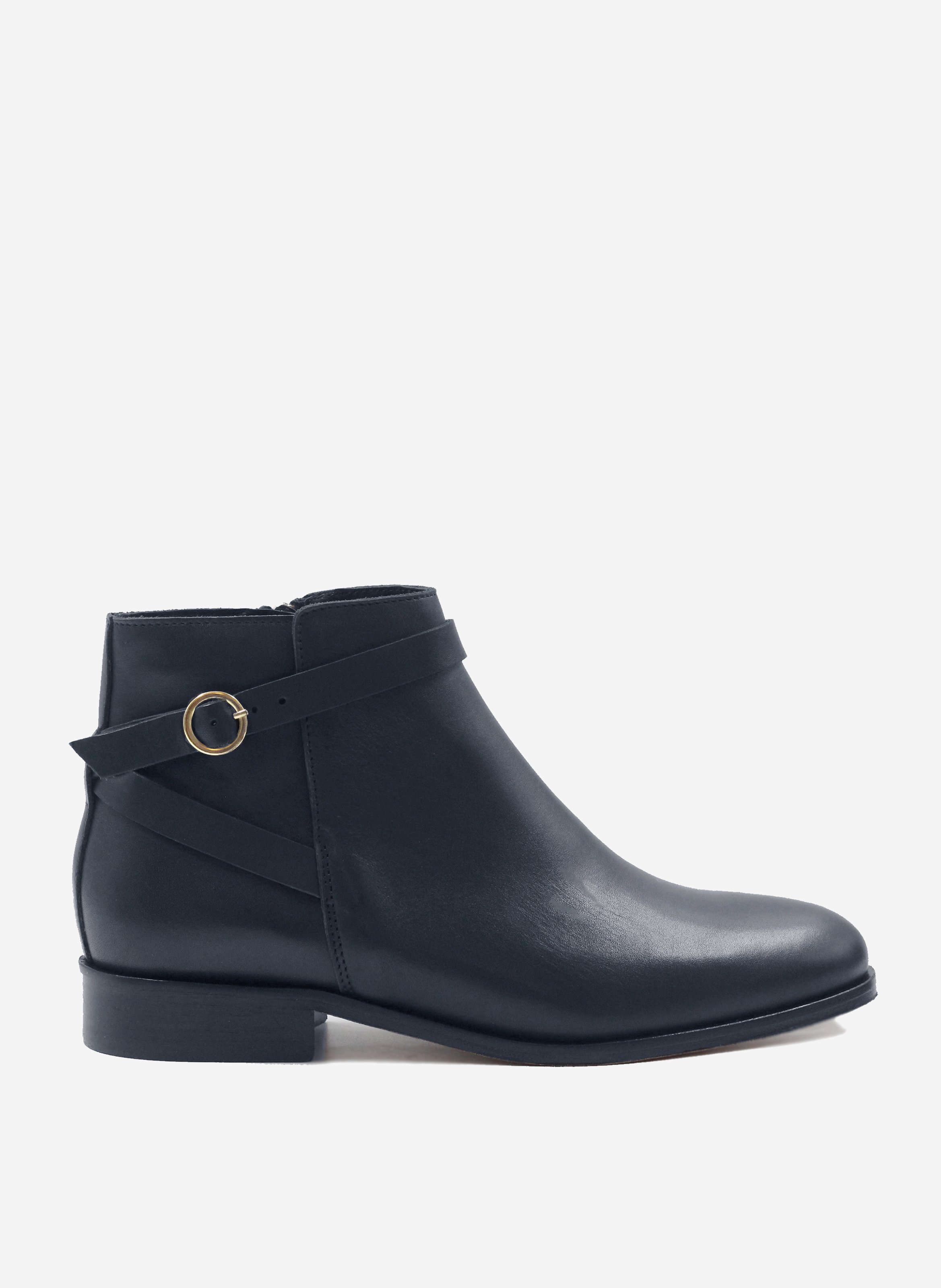 Bottines cavalières plates cuir lisse  Bleu