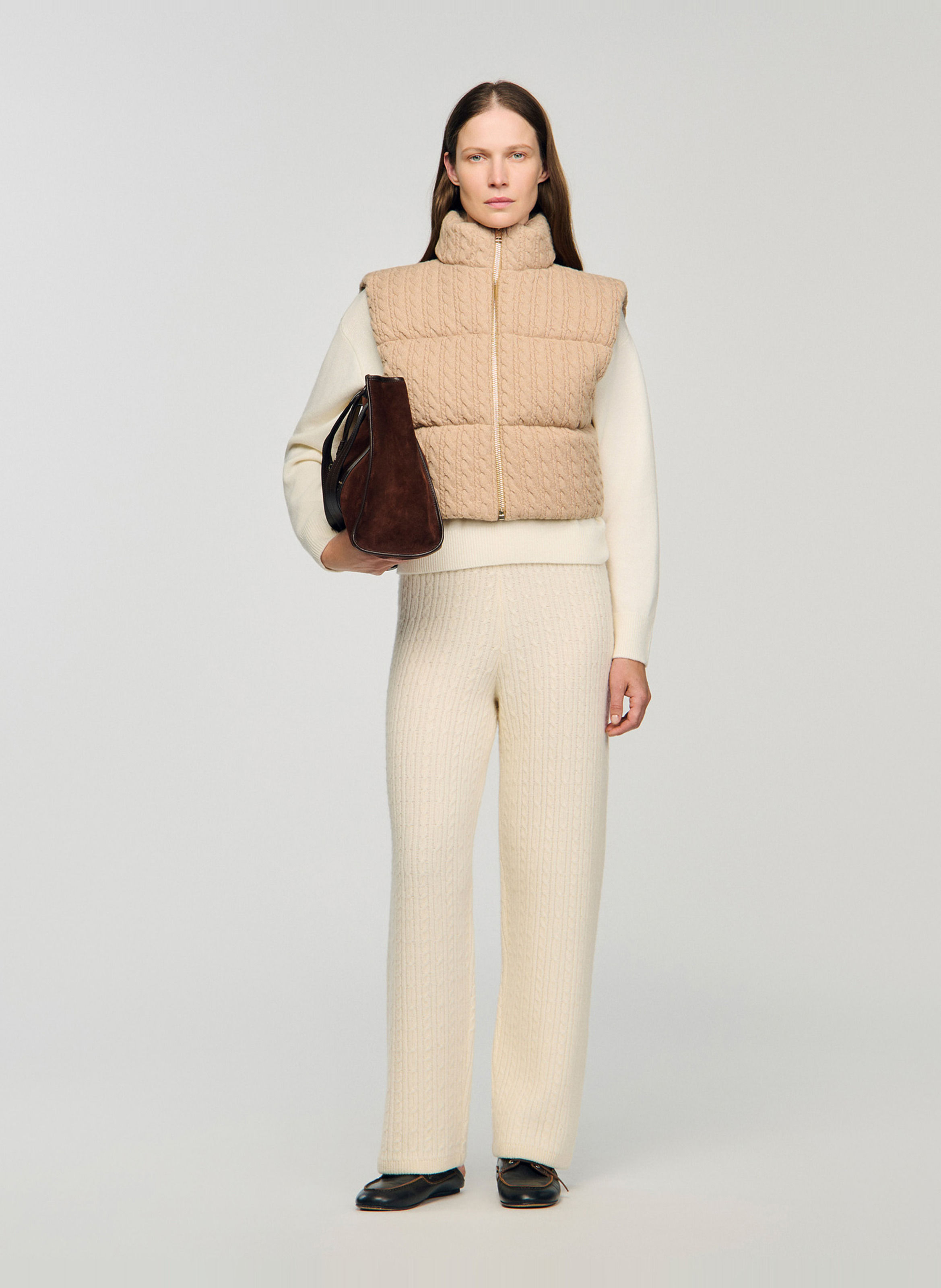 Doudoune courte ajustée en laine SANDRO Beige