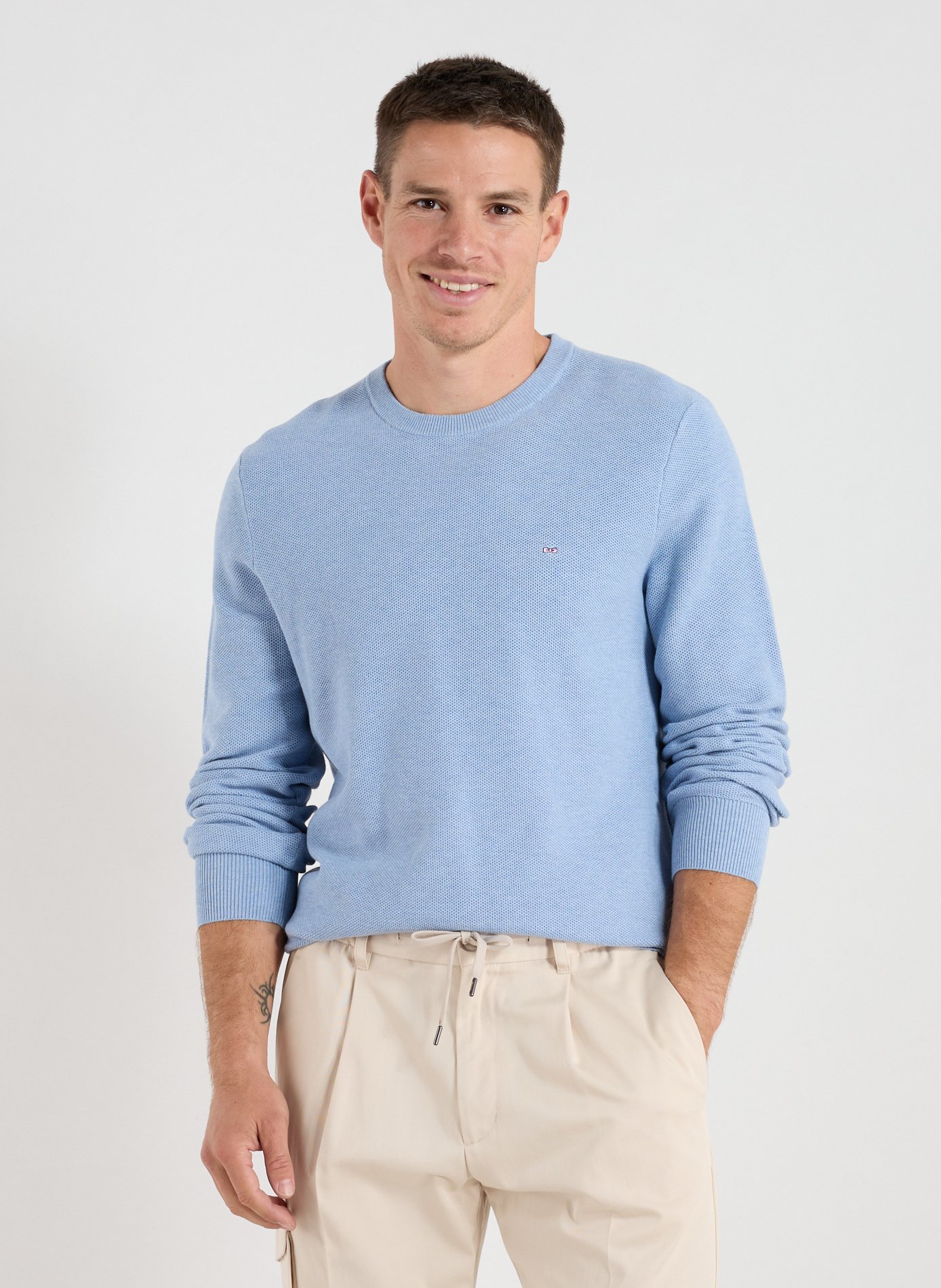 EDEN PARK Pull col rond à broderie en coton Bleu