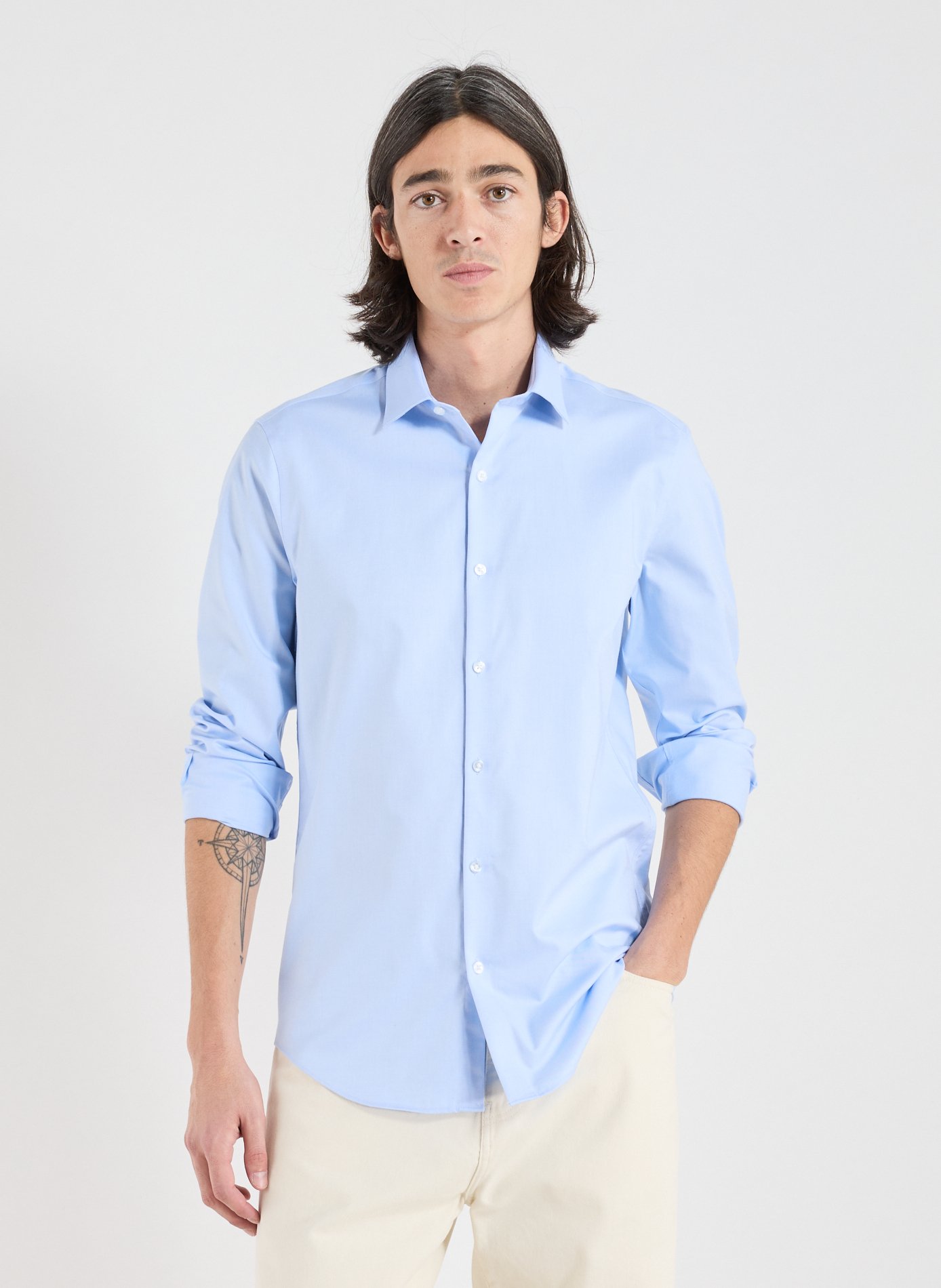 CALVIN KLEIN Slim cotton-blend shirt Blue