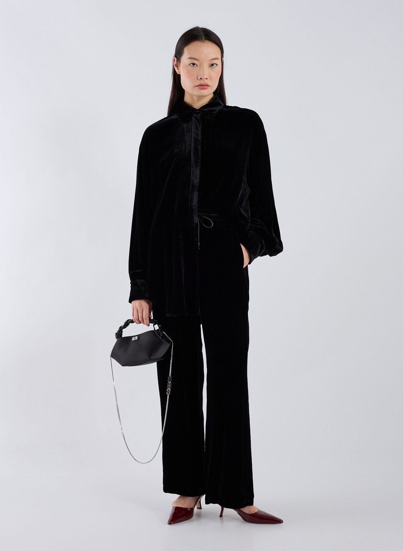 Velvet shirt with classic collar R2W Black