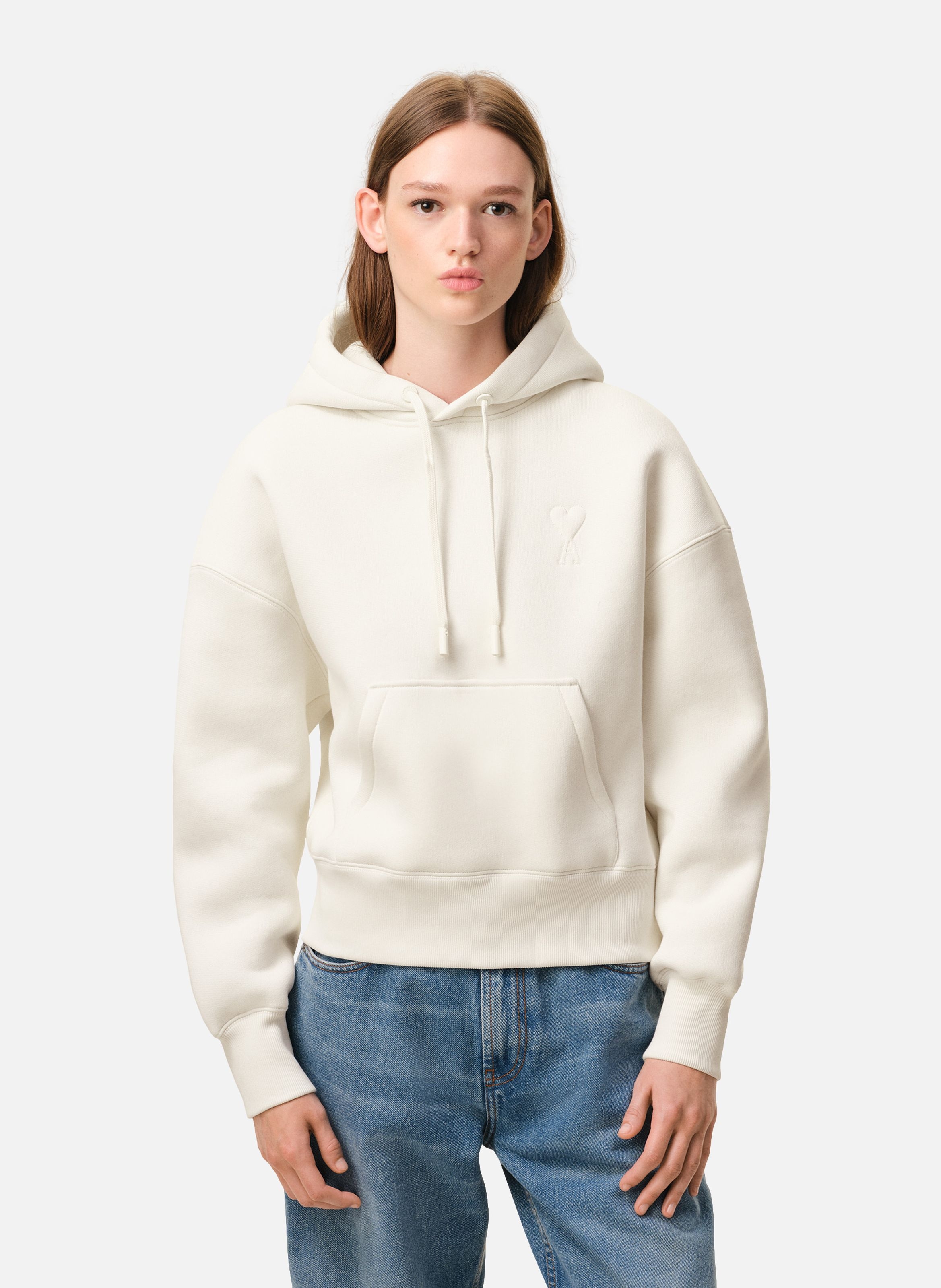 Hoodie ami de coeur embossé unisexe en coton AMI PARIS Blanc