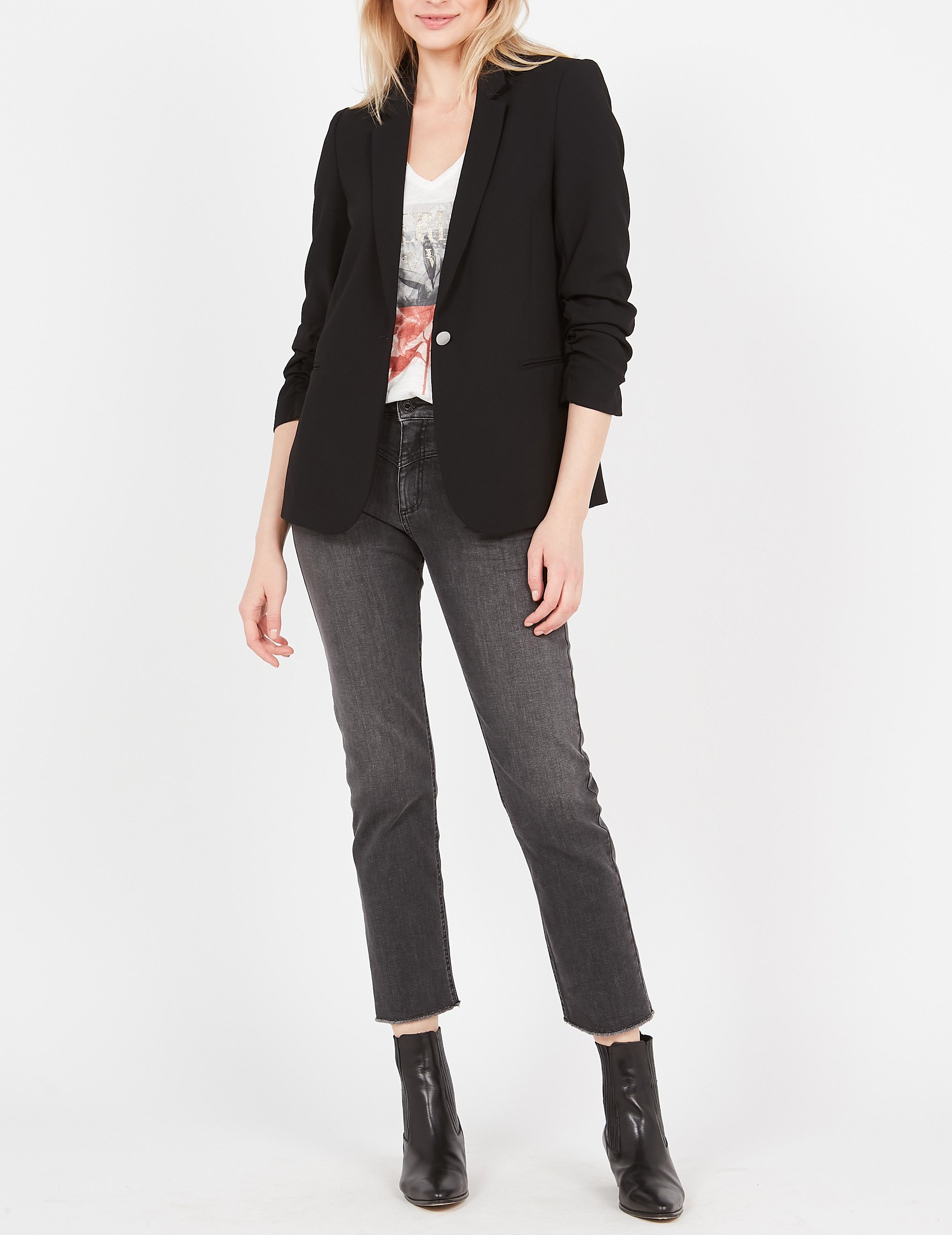 Veste col tailleur en crêpe IKKS Noir