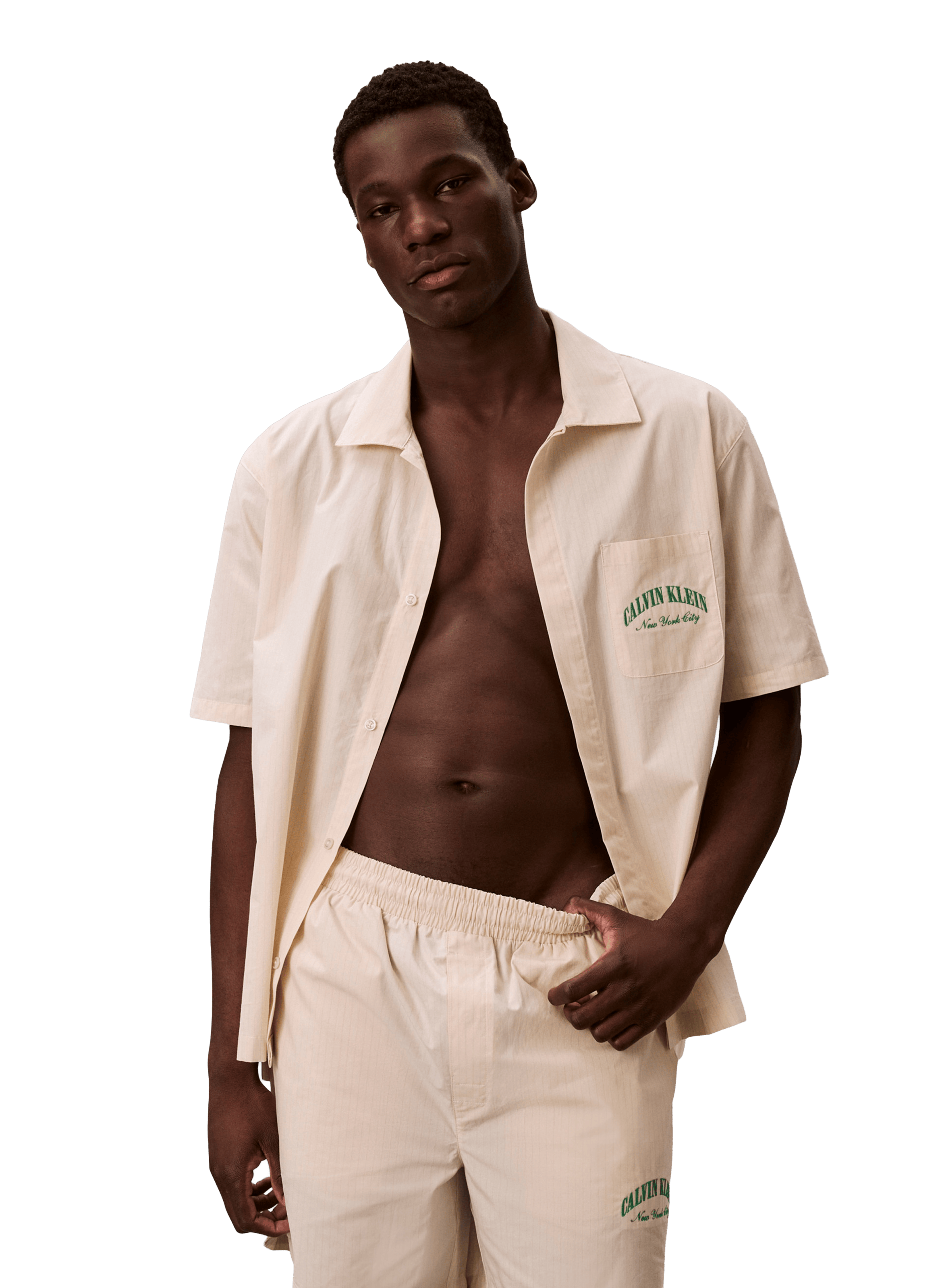 Chemise à manches courtes rayée en coton CALVIN KLEIN Blanc