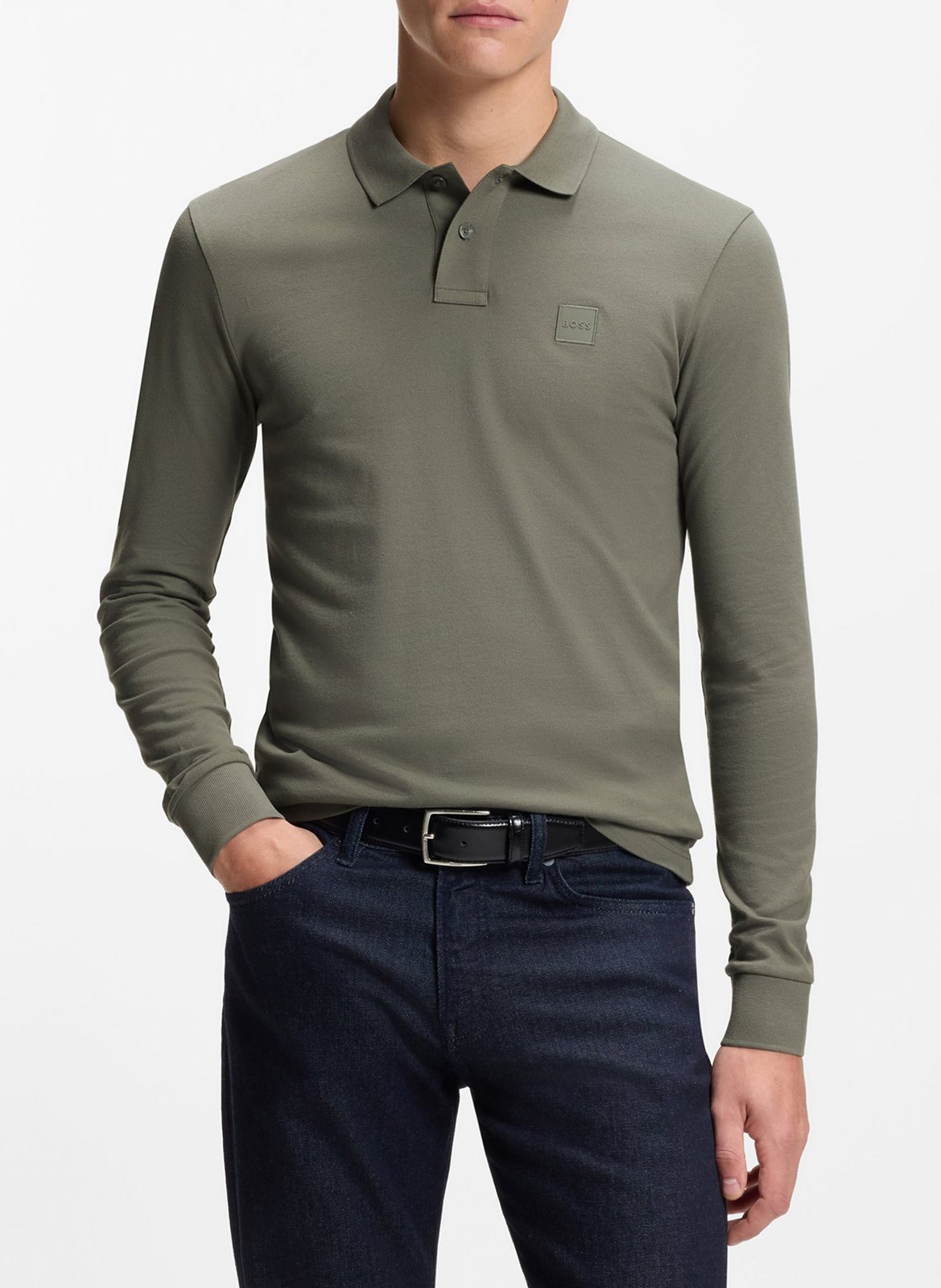 Polo à manches longues regular-fit en coton mélangé BOSS Argent