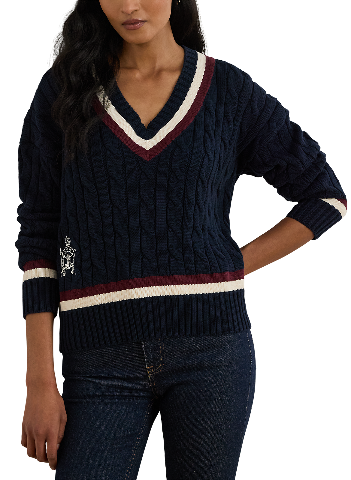 V-neck knitted sweater LAUREN Blue