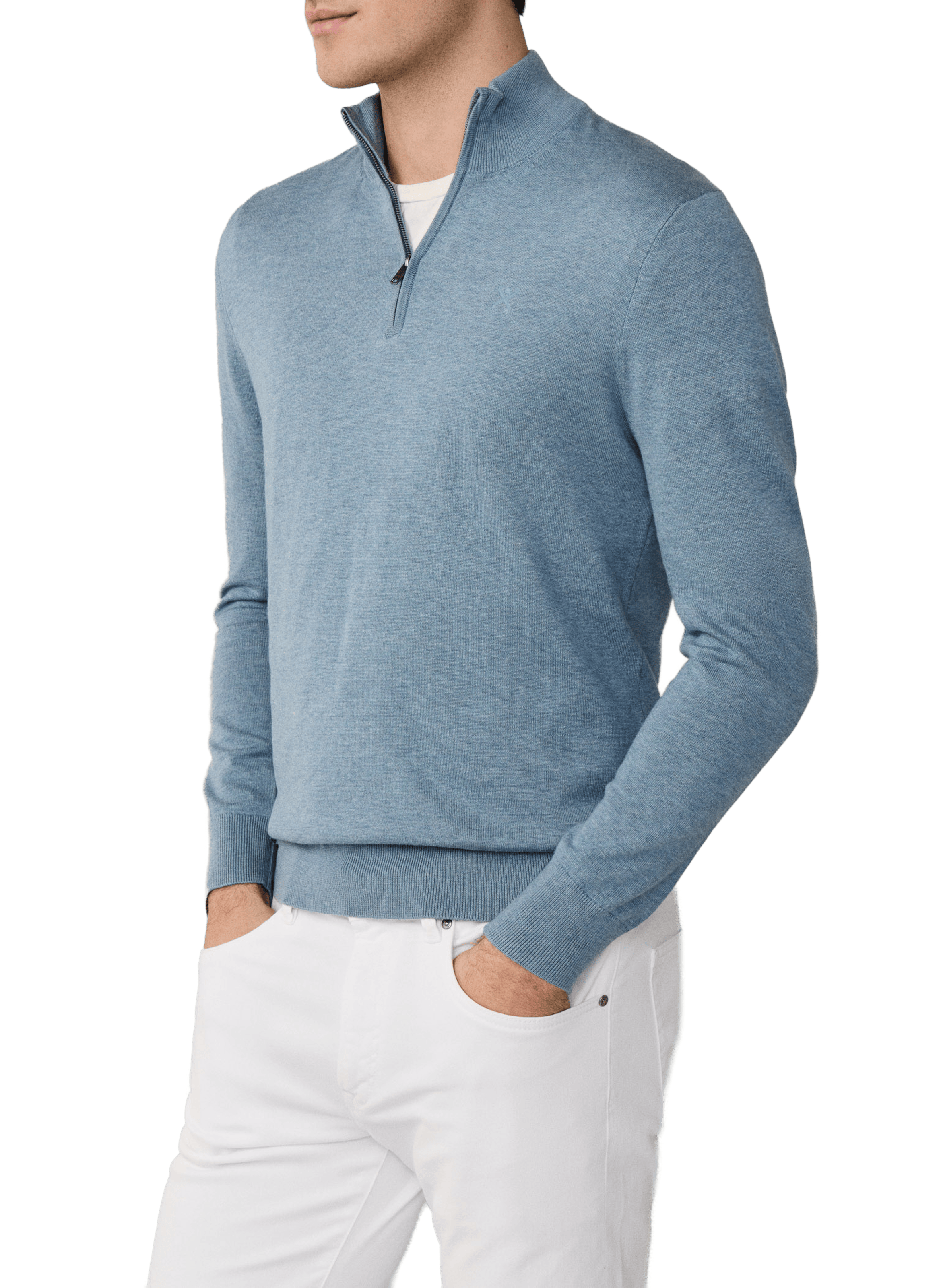 Cotton and silk zip-neck jumper HACKETT Blue