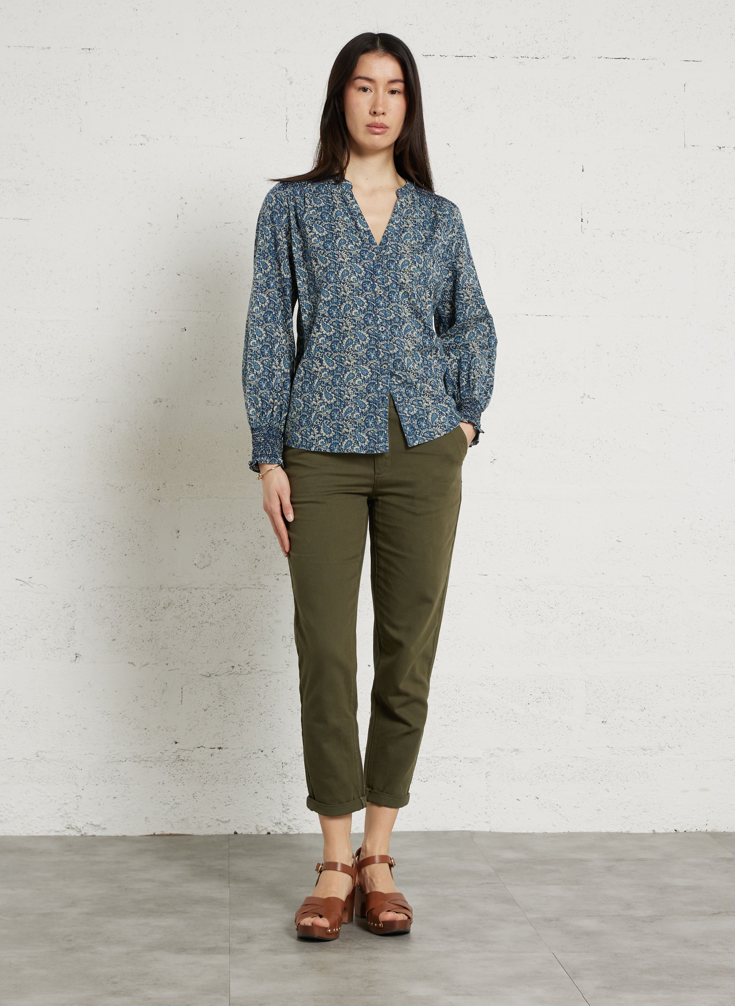 Chemise col v en coton mélangé dolce MAISON 123 Bleu
