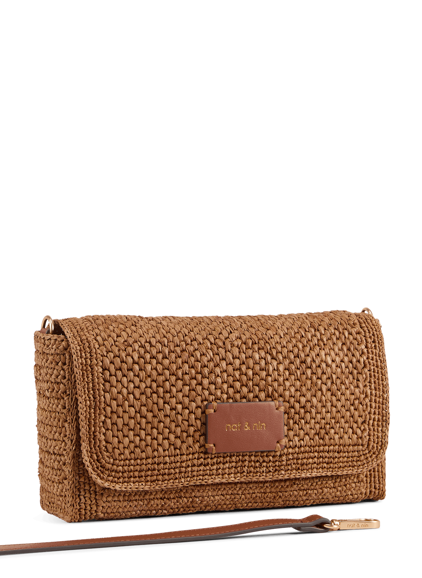 Sac à bandoulière en raphia et cuir NAT & NIN Marron